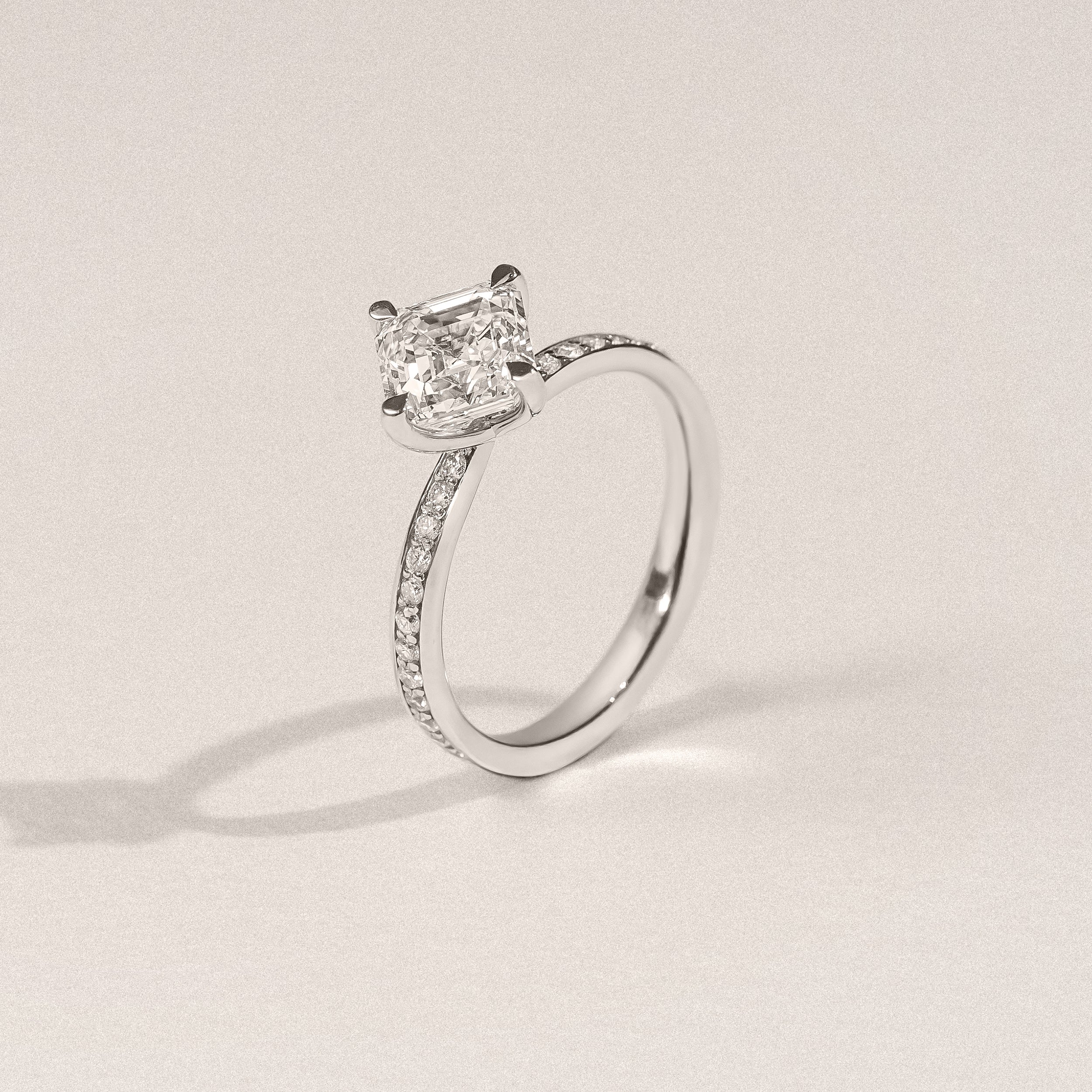 Origin Twist 2.00ct Asscher Cut Lab Diamond Solitaire Engagement Ring with Side Stones in Platinum - Image 6