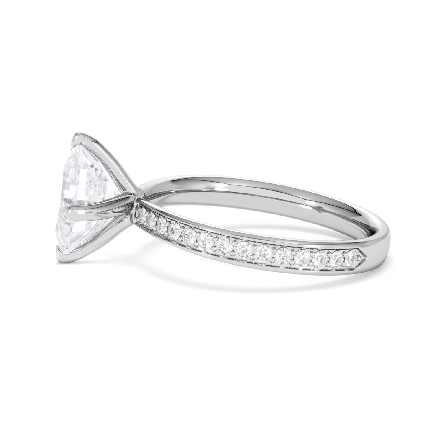 Origin Twist 2.00ct Asscher Cut Lab Diamond Solitaire Engagement Ring with Side Stones in Platinum - Image 70