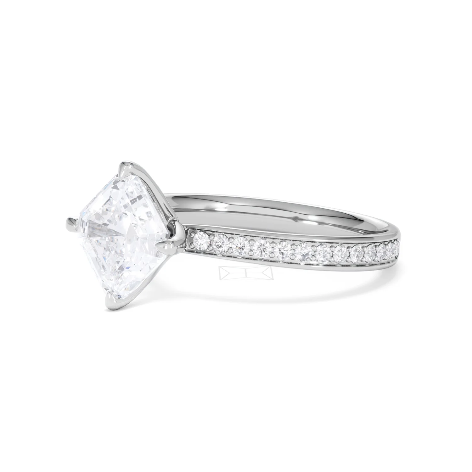 Origin Twist 2.00ct Asscher Cut Lab Diamond Solitaire Engagement Ring with Side Stones in Platinum - Image 79