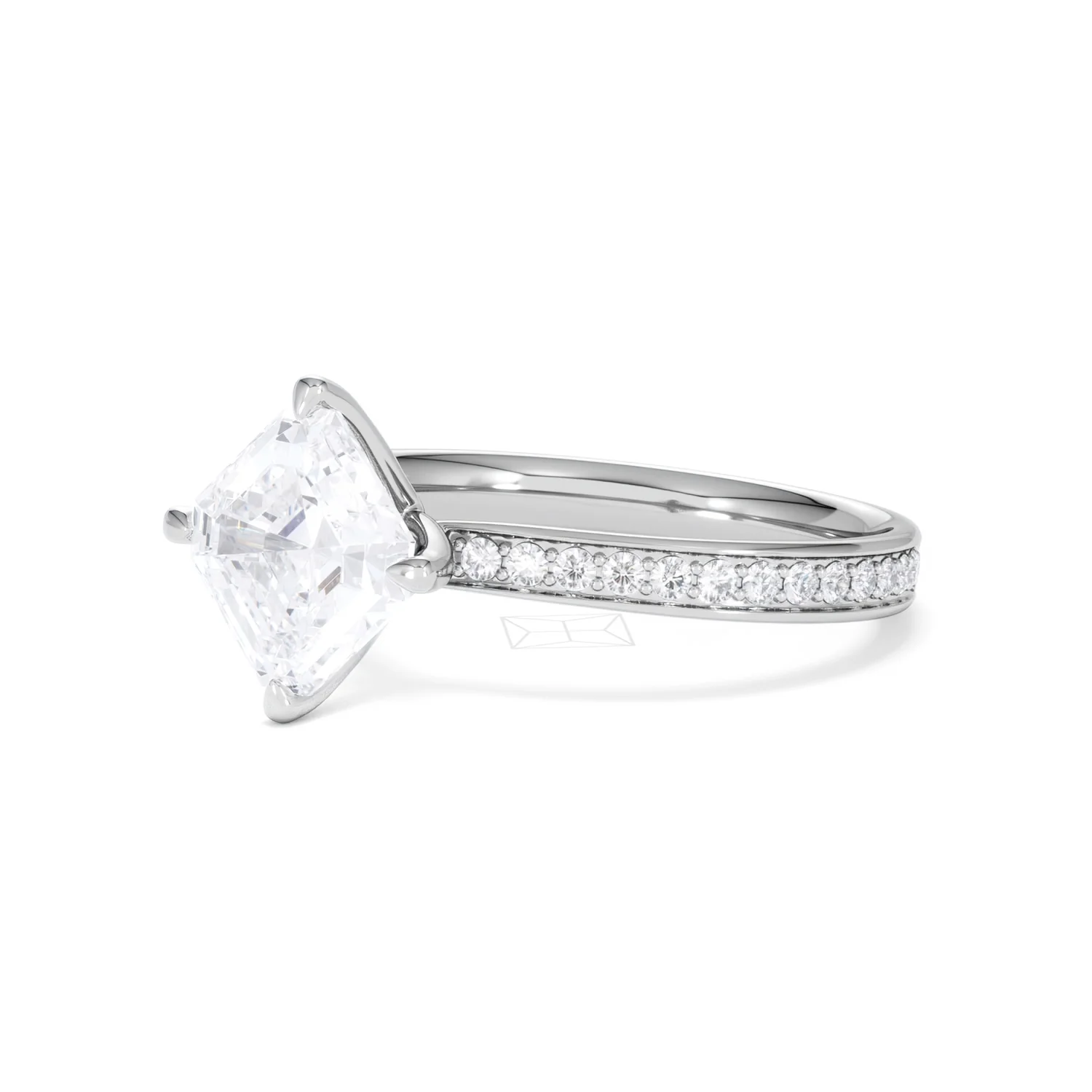 Origin Twist 2.00ct Asscher Cut Lab Diamond Solitaire Engagement Ring with Side Stones in Platinum - Image 80
