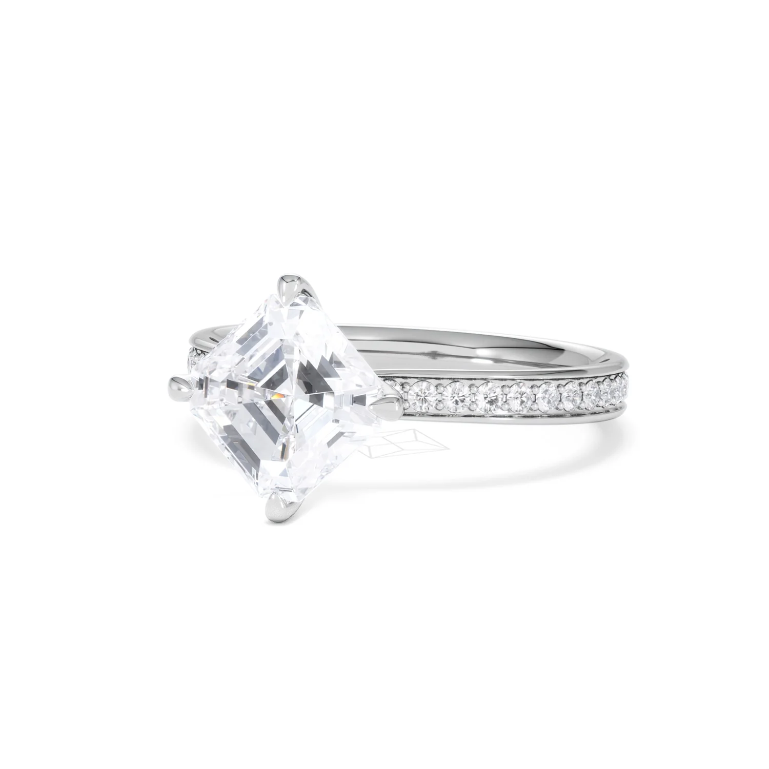 Origin Twist 2.00ct Asscher Cut Lab Diamond Solitaire Engagement Ring with Side Stones in Platinum - Image 84