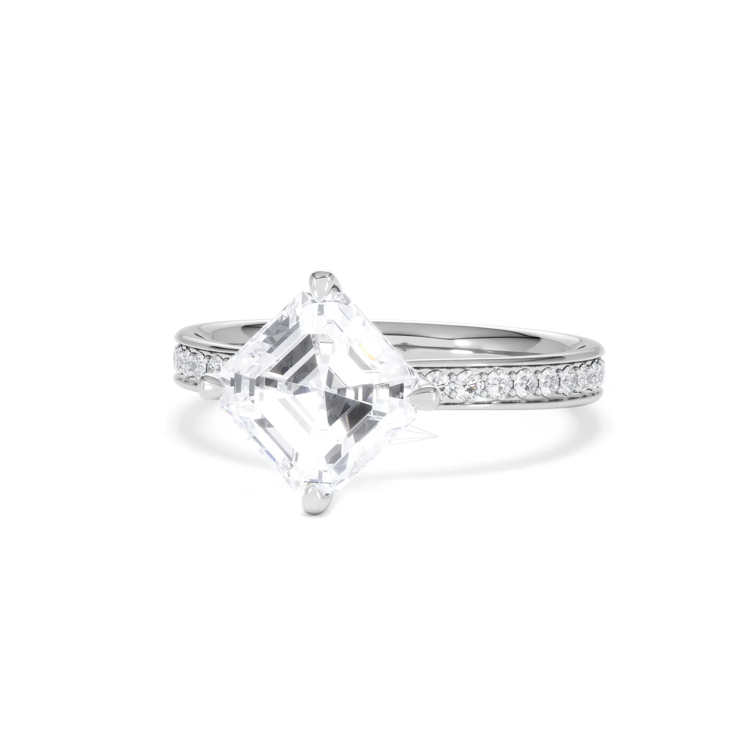 Origin Twist 2.00ct Asscher Cut Lab Diamond Solitaire Engagement Ring with Side Stones in Platinum - Image 86