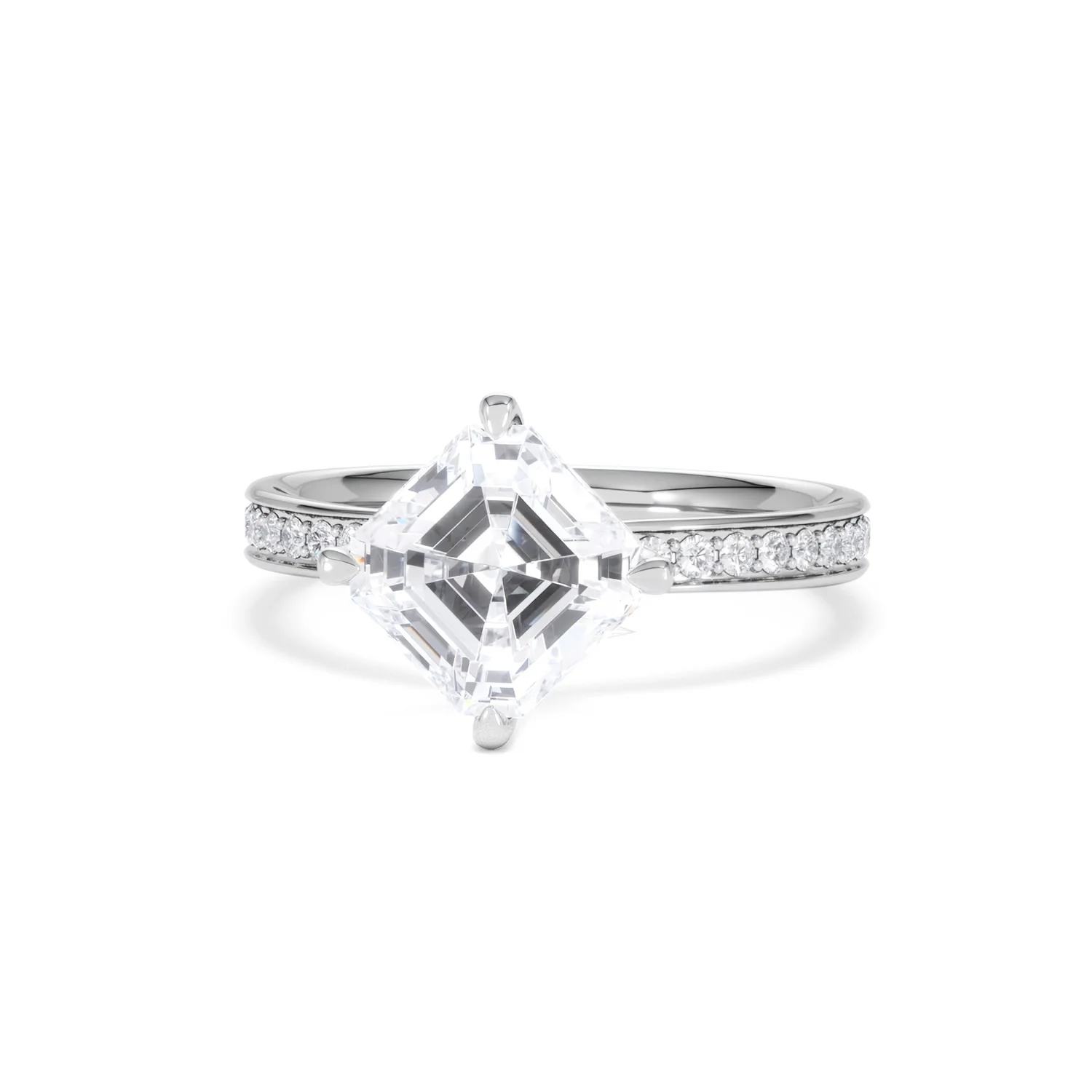 Origin Twist 2.00ct Asscher Cut Lab Diamond Solitaire Engagement Ring with Side Stones in Platinum - Image 87