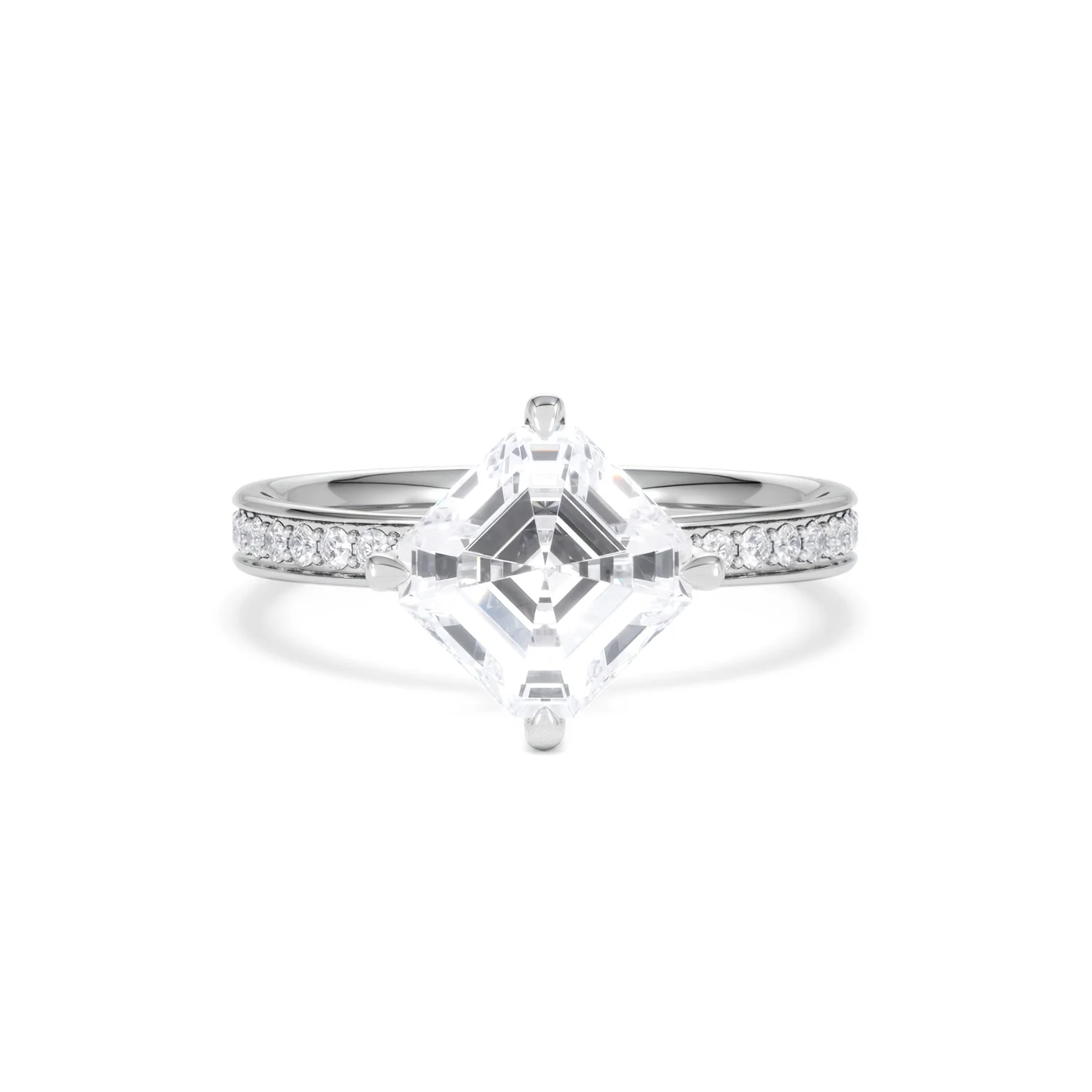 Origin Twist 2.00ct Asscher Cut Lab Diamond Solitaire Engagement Ring with Side Stones in Platinum - Image 9
