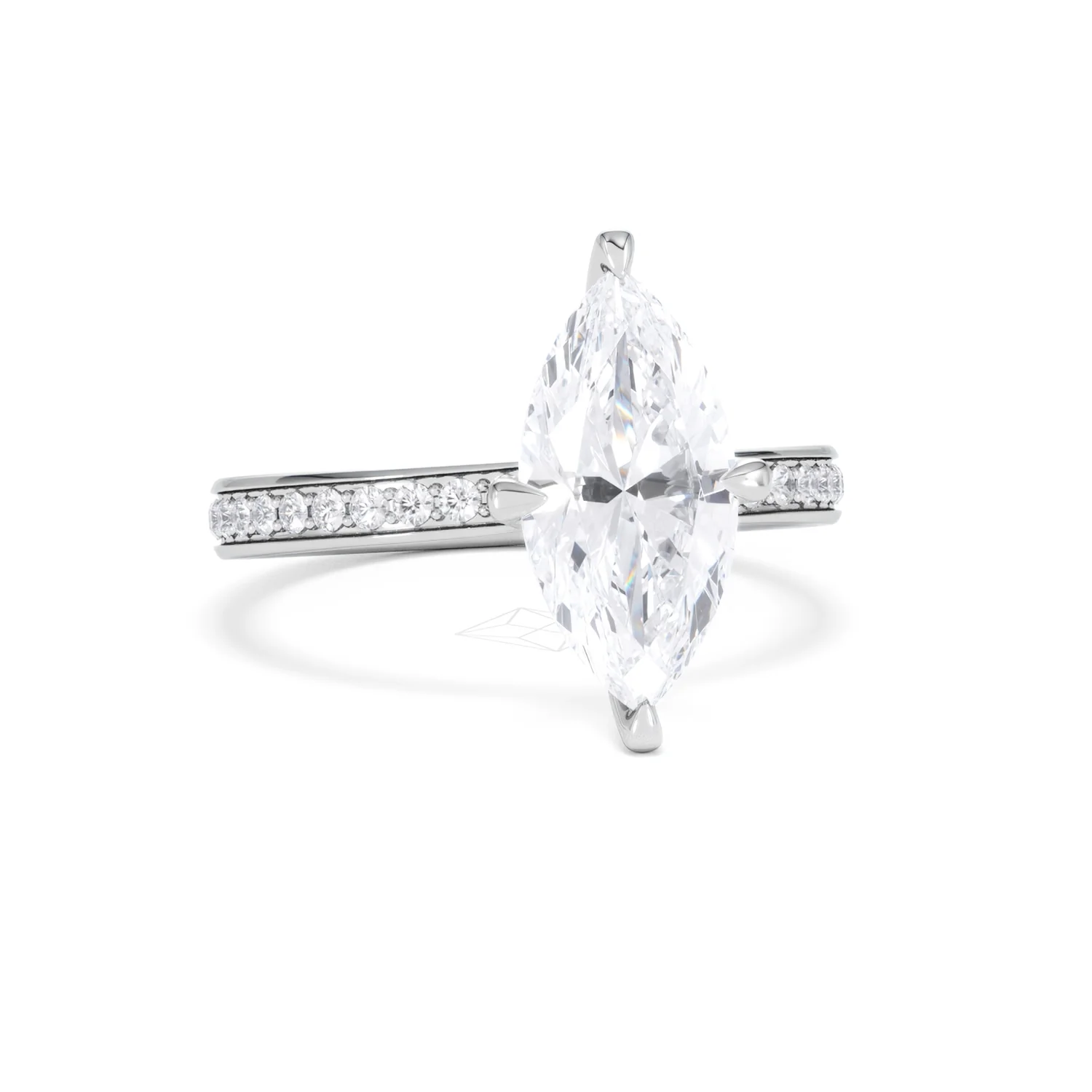 Origin Twist 2.00ct Marquise Cut Lab Diamond Solitaire Engagement Ring with Side Stones in 18K White Gold - Image 12