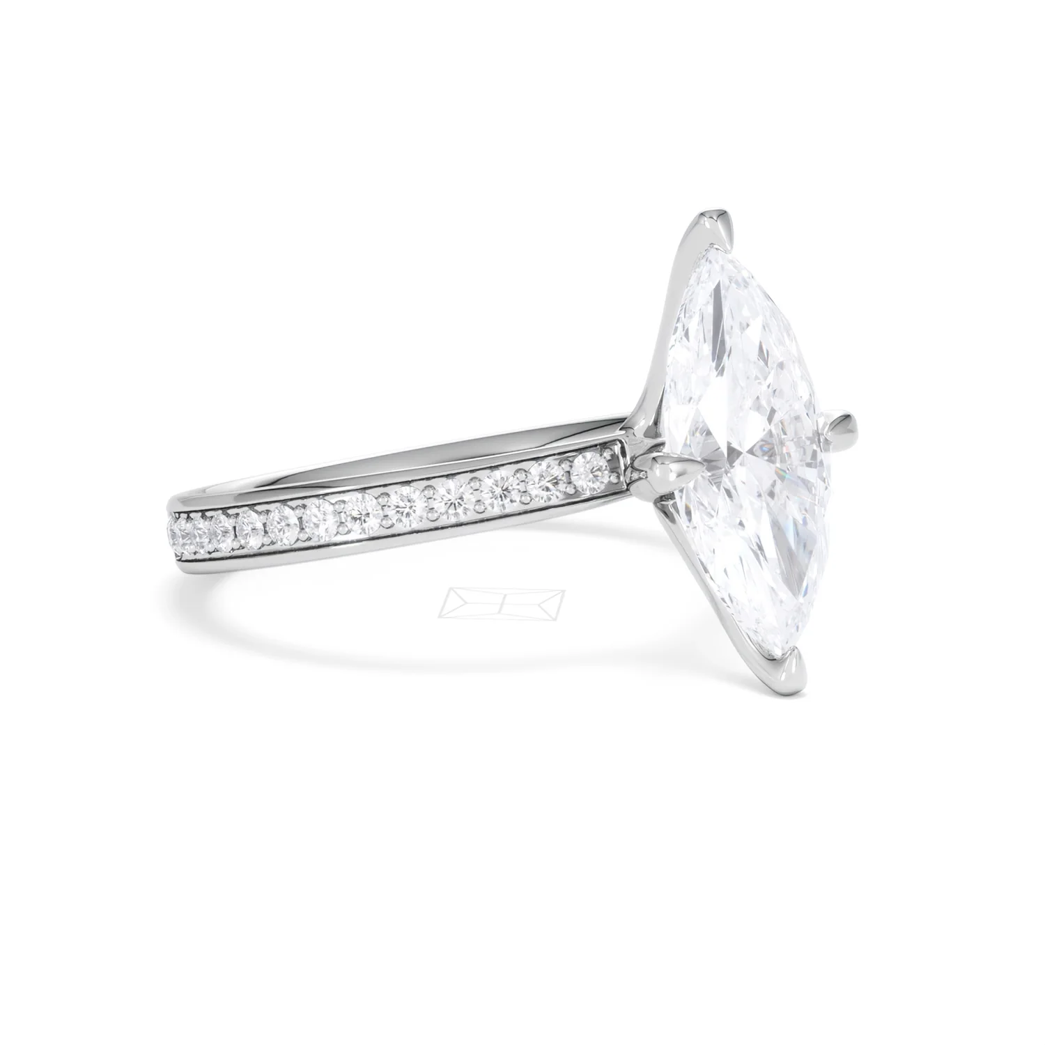 Origin Twist 2.00ct Marquise Cut Lab Diamond Solitaire Engagement Ring with Side Stones in 18K White Gold - Image 18