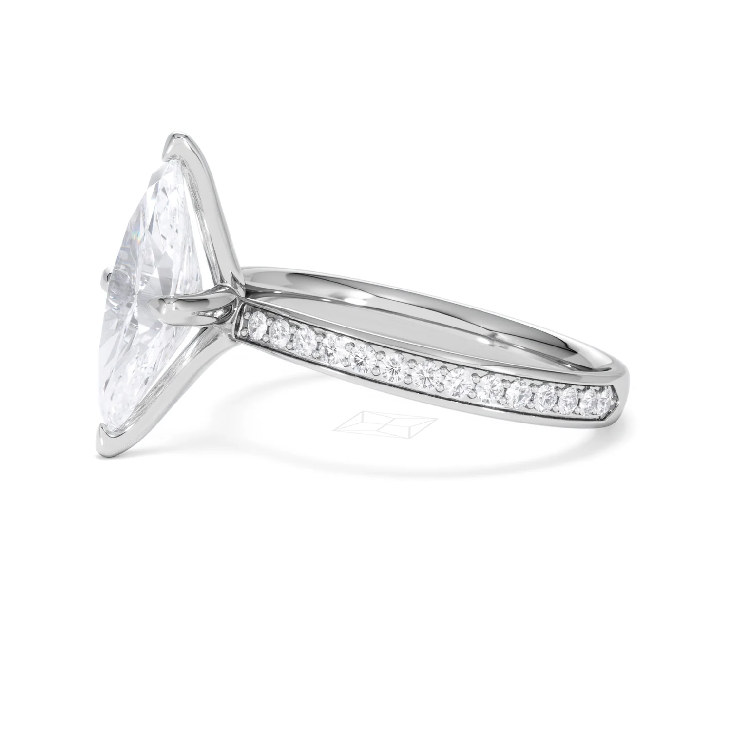 Origin Twist 2.00ct Marquise Cut Lab Diamond Solitaire Engagement Ring with Side Stones in 18K White Gold - Image 74
