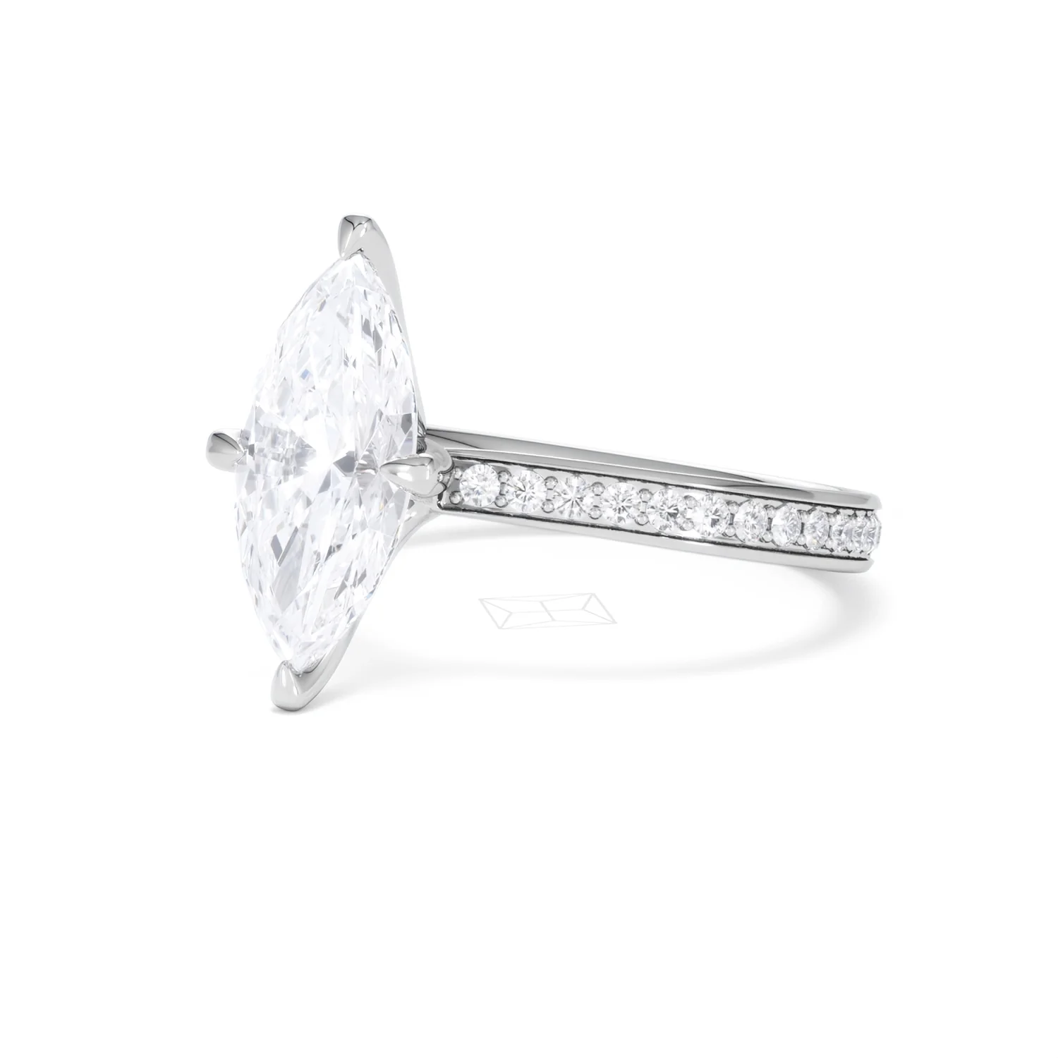 Origin Twist 2.00ct Marquise Cut Lab Diamond Solitaire Engagement Ring with Side Stones in 18K White Gold - Image 81