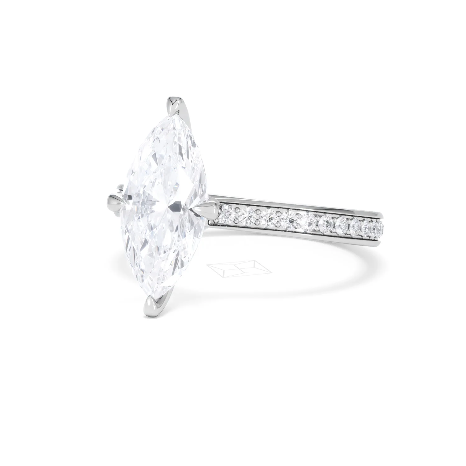Origin Twist 2.00ct Marquise Cut Lab Diamond Solitaire Engagement Ring with Side Stones in 18K White Gold - Image 83