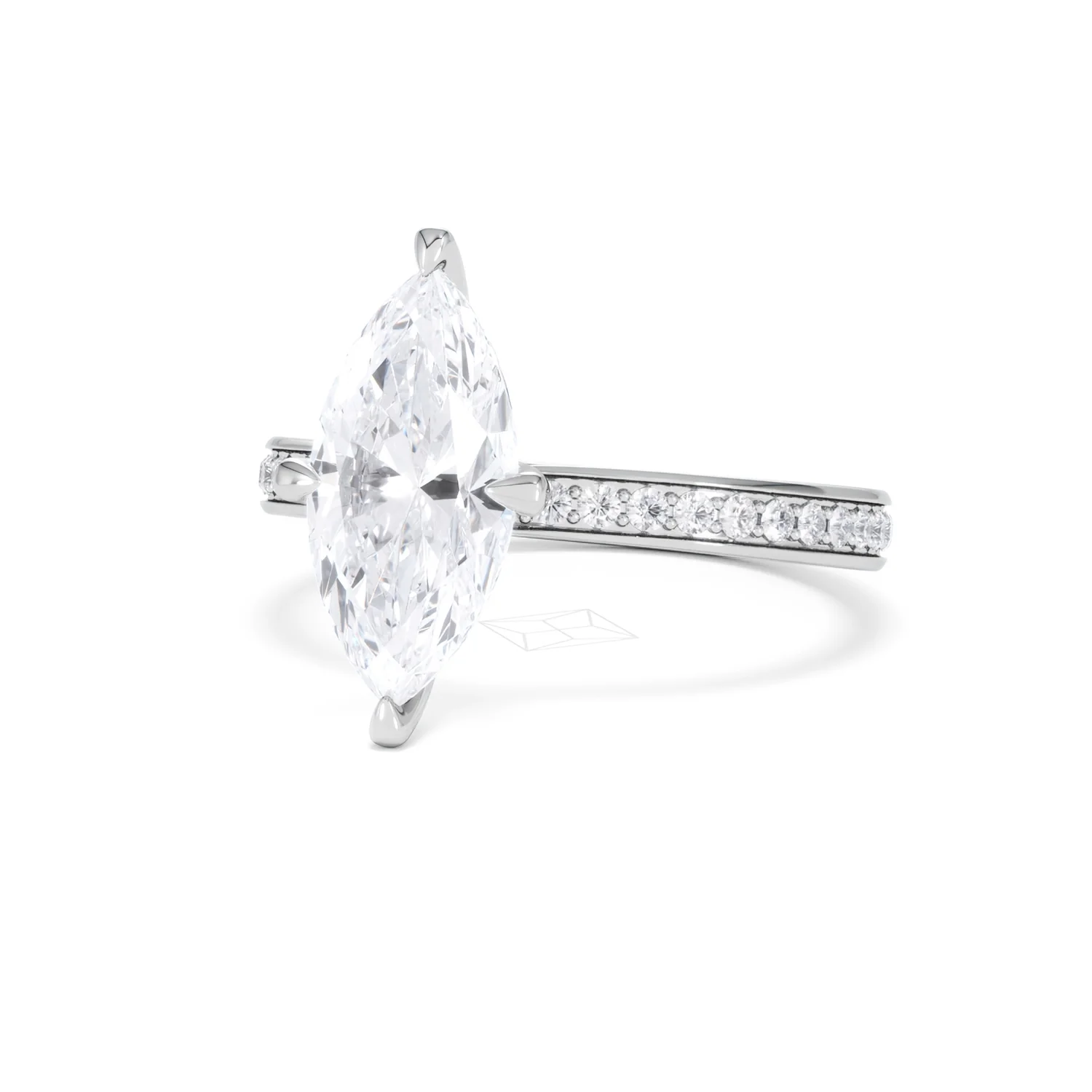 Origin Twist 2.00ct Marquise Cut Lab Diamond Solitaire Engagement Ring with Side Stones in 18K White Gold - Image 84