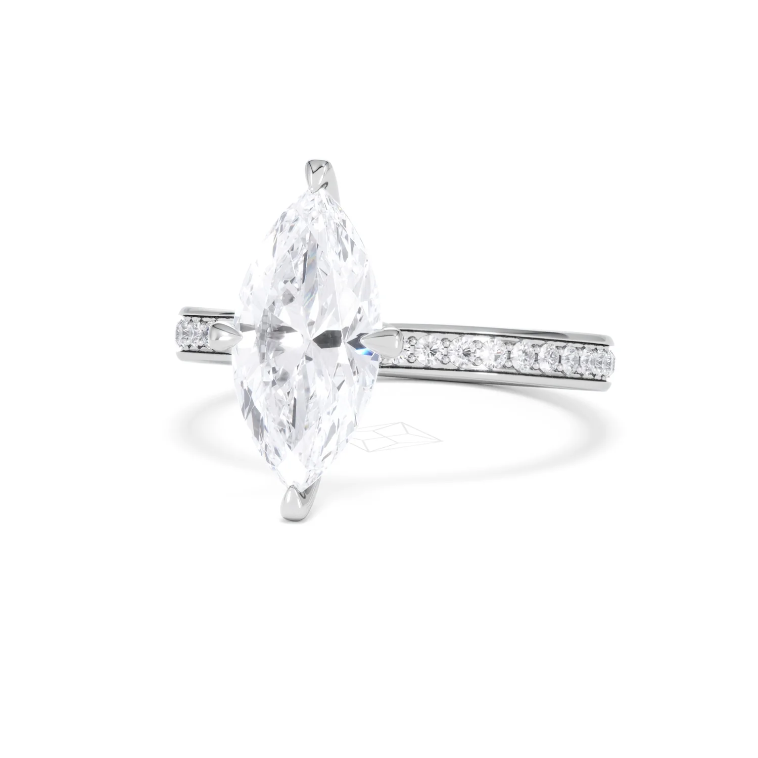 Origin Twist 2.00ct Marquise Cut Lab Diamond Solitaire Engagement Ring with Side Stones in 18K White Gold - Image 85