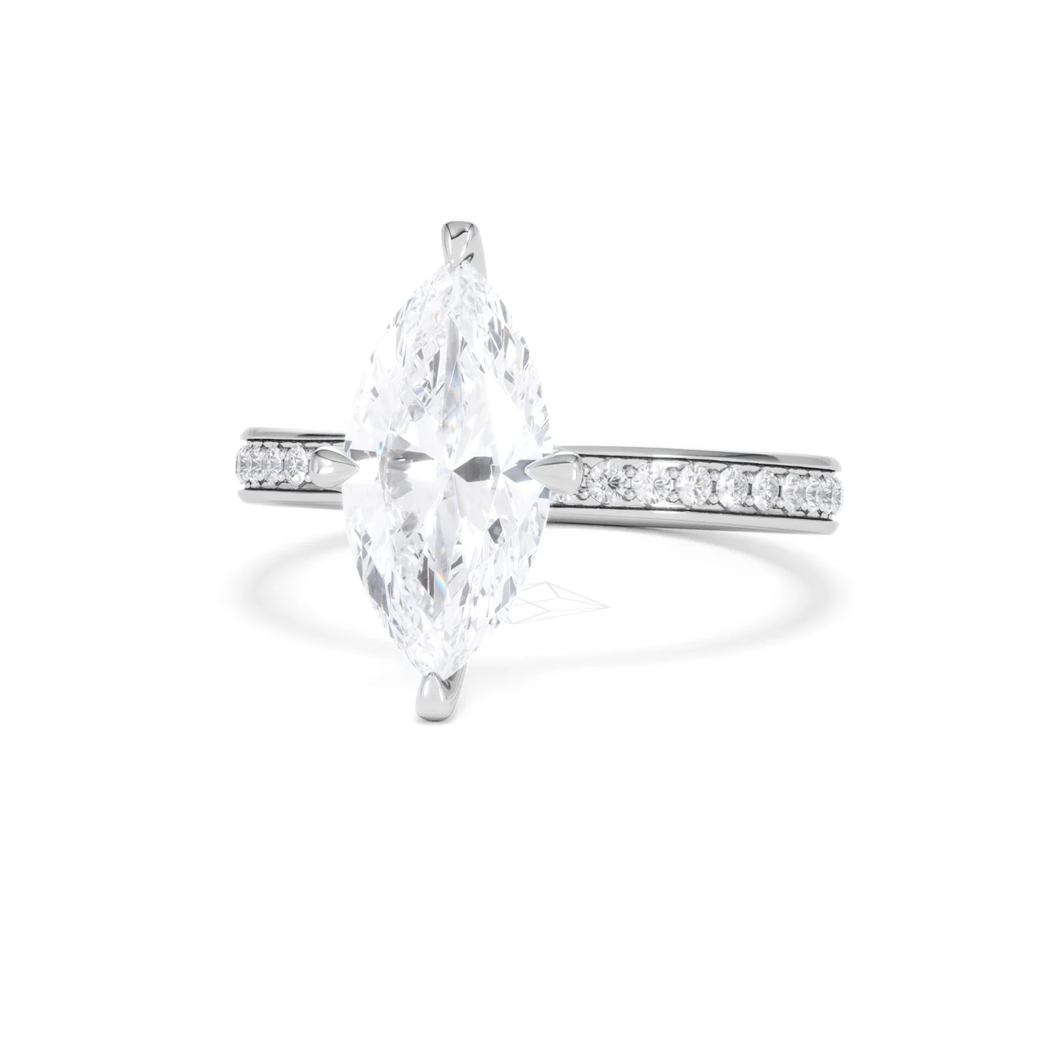 Origin Twist 2.00ct Marquise Cut Lab Diamond Solitaire Engagement Ring with Side Stones in 18K White Gold - Image 86