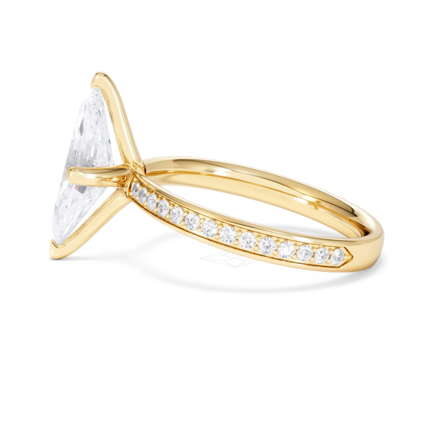 Origin Twist 2.00ct Marquise Cut Lab Diamond Solitaire Engagement Ring with Side Stones in 18K Yellow Gold - Image 69