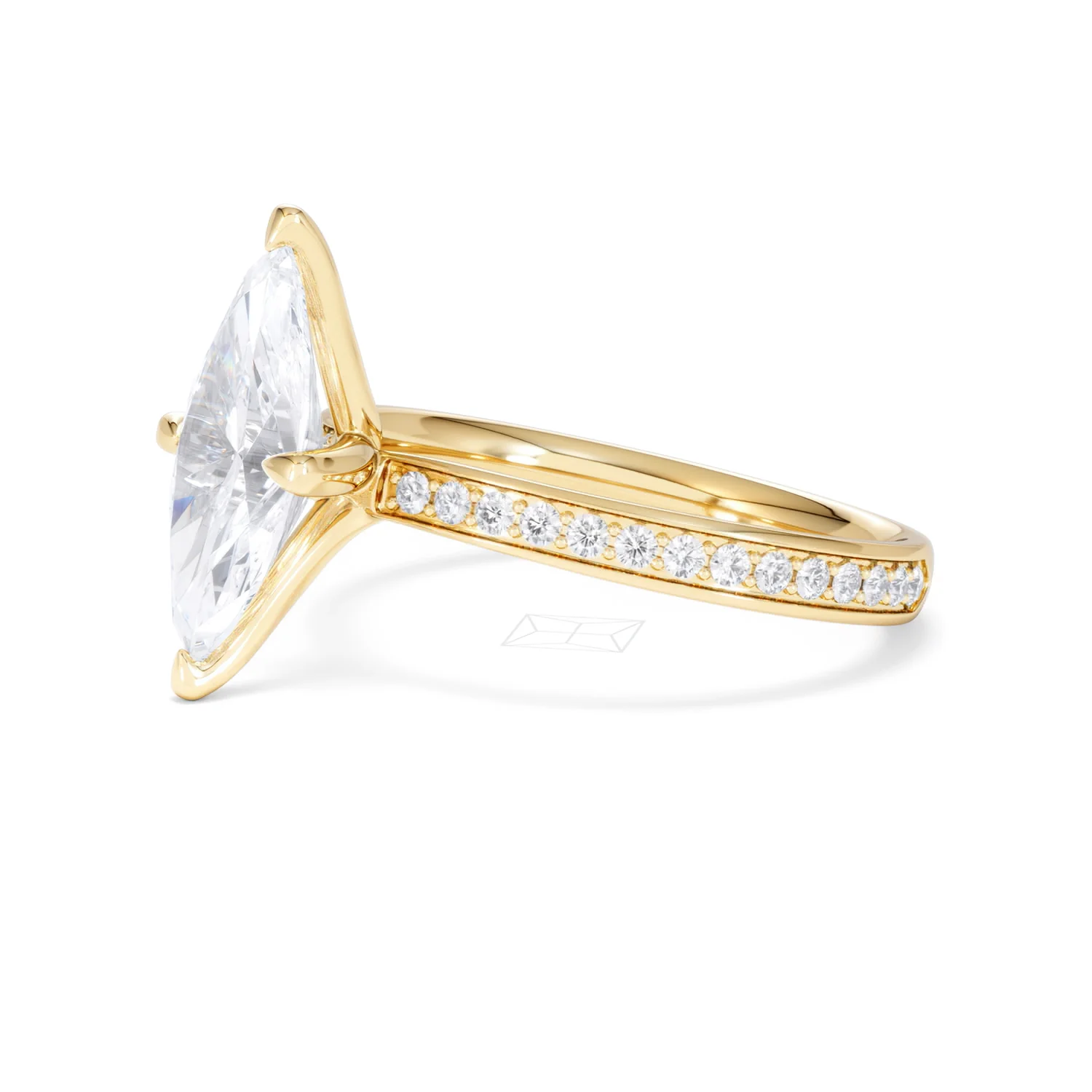 Origin Twist 2.00ct Marquise Cut Lab Diamond Solitaire Engagement Ring with Side Stones in 18K Yellow Gold - Image 76