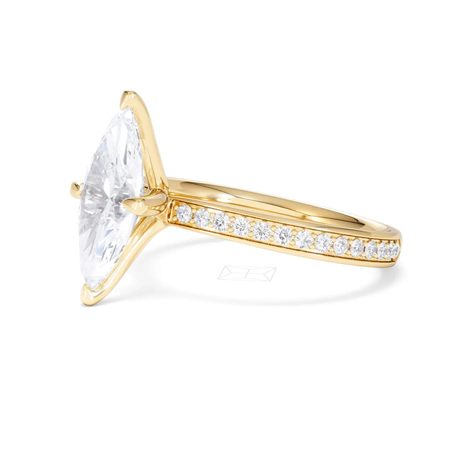 Origin Twist 2.00ct Marquise Cut Lab Diamond Solitaire Engagement Ring with Side Stones in 18K Yellow Gold - Image 77