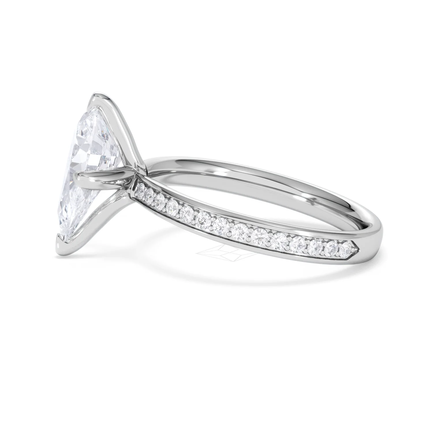 Origin Twist 2.00ct Pear Cut Lab Diamond Solitaire Engagement Ring with Side Stones in 18K White Gold - Image 70