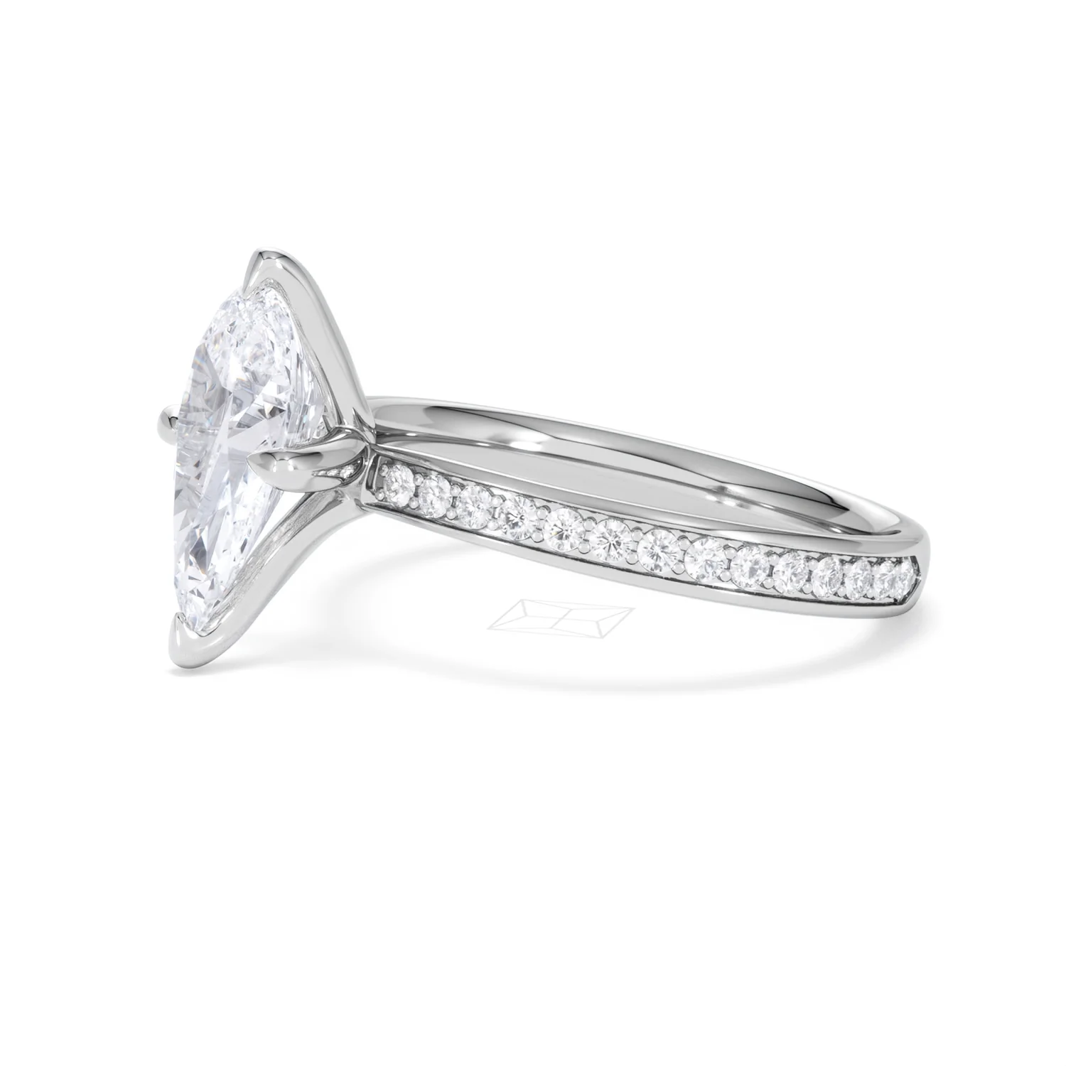 Origin Twist 2.00ct Pear Cut Lab Diamond Solitaire Engagement Ring with Side Stones in 18K White Gold - Image 75