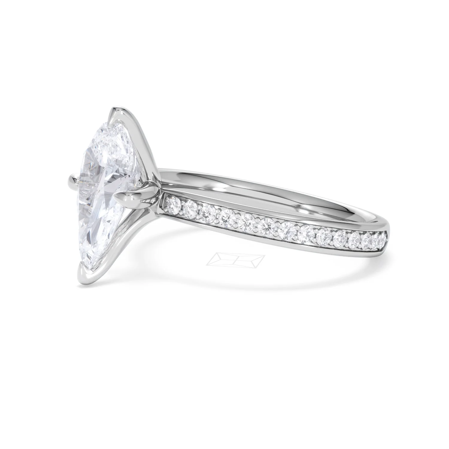 Origin Twist 2.00ct Pear Cut Lab Diamond Solitaire Engagement Ring with Side Stones in 18K White Gold - Image 76