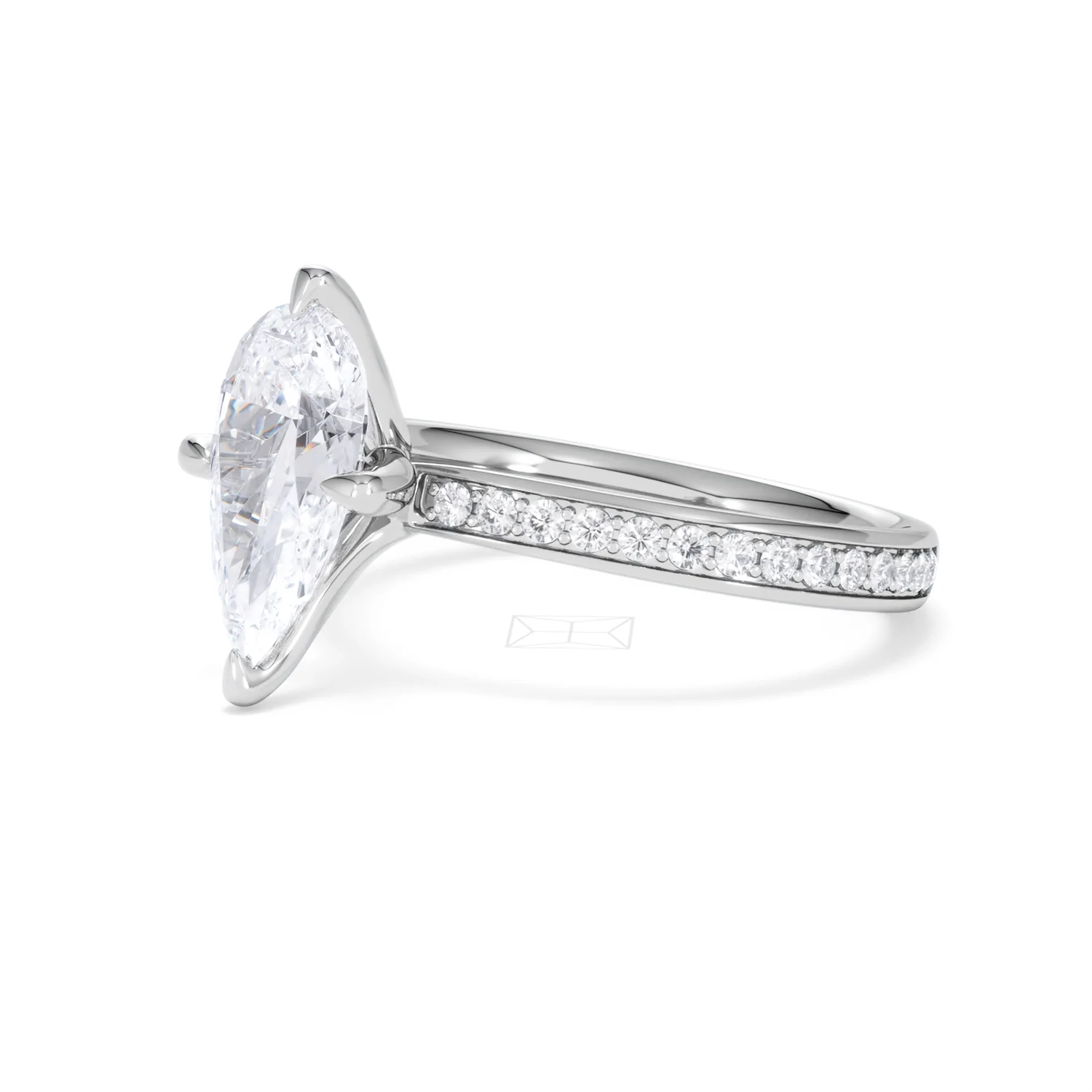 Origin Twist 2.00ct Pear Cut Lab Diamond Solitaire Engagement Ring with Side Stones in 18K White Gold - Image 78