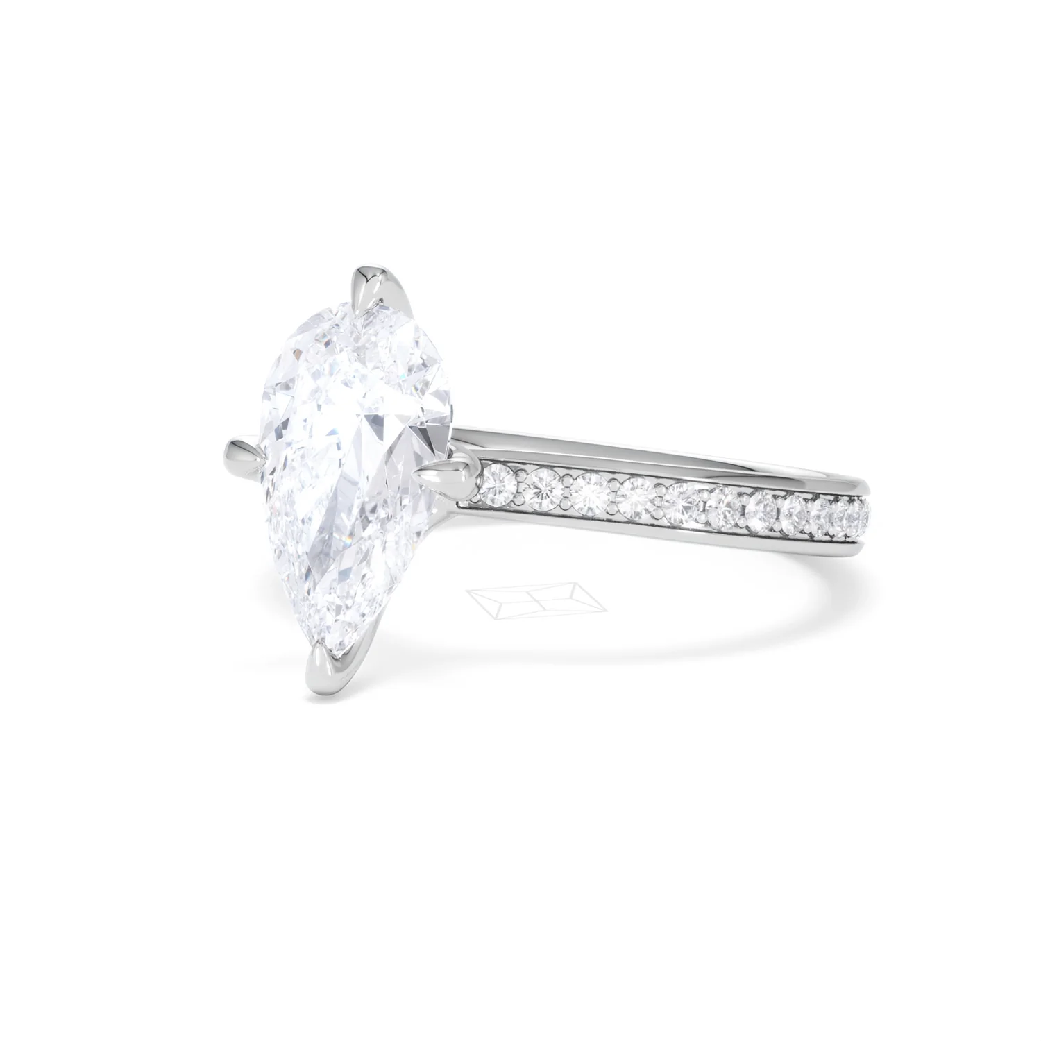 Origin Twist 2.00ct Pear Cut Lab Diamond Solitaire Engagement Ring with Side Stones in 18K White Gold - Image 82