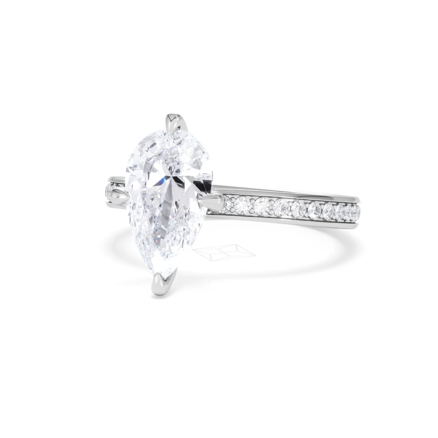Origin Twist 2.00ct Pear Cut Lab Diamond Solitaire Engagement Ring with Side Stones in 18K White Gold - Image 84