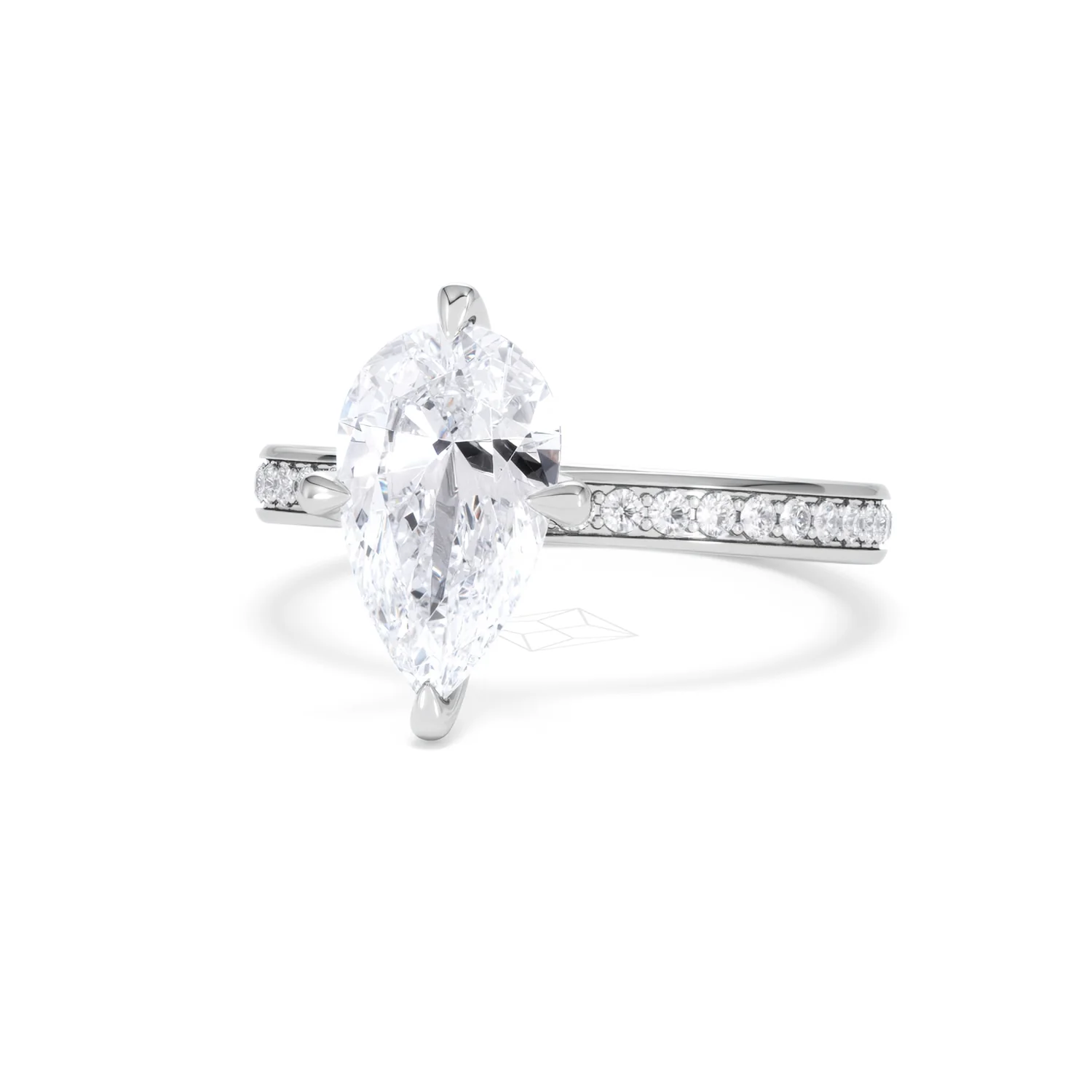 Origin Twist 2.00ct Pear Cut Lab Diamond Solitaire Engagement Ring with Side Stones in 18K White Gold - Image 85