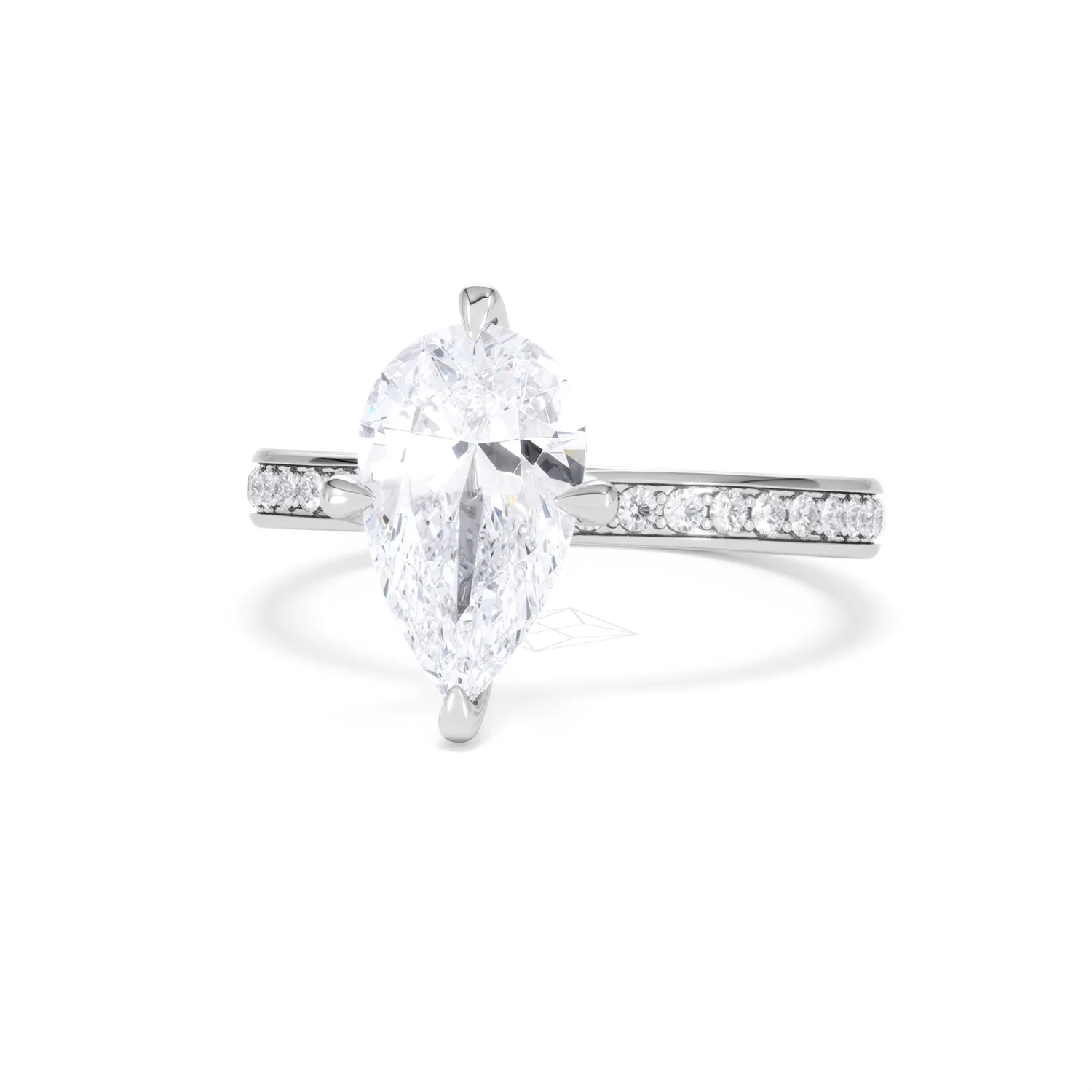 Origin Twist 2.00ct Pear Cut Lab Diamond Solitaire Engagement Ring with Side Stones in 18K White Gold - Image 86