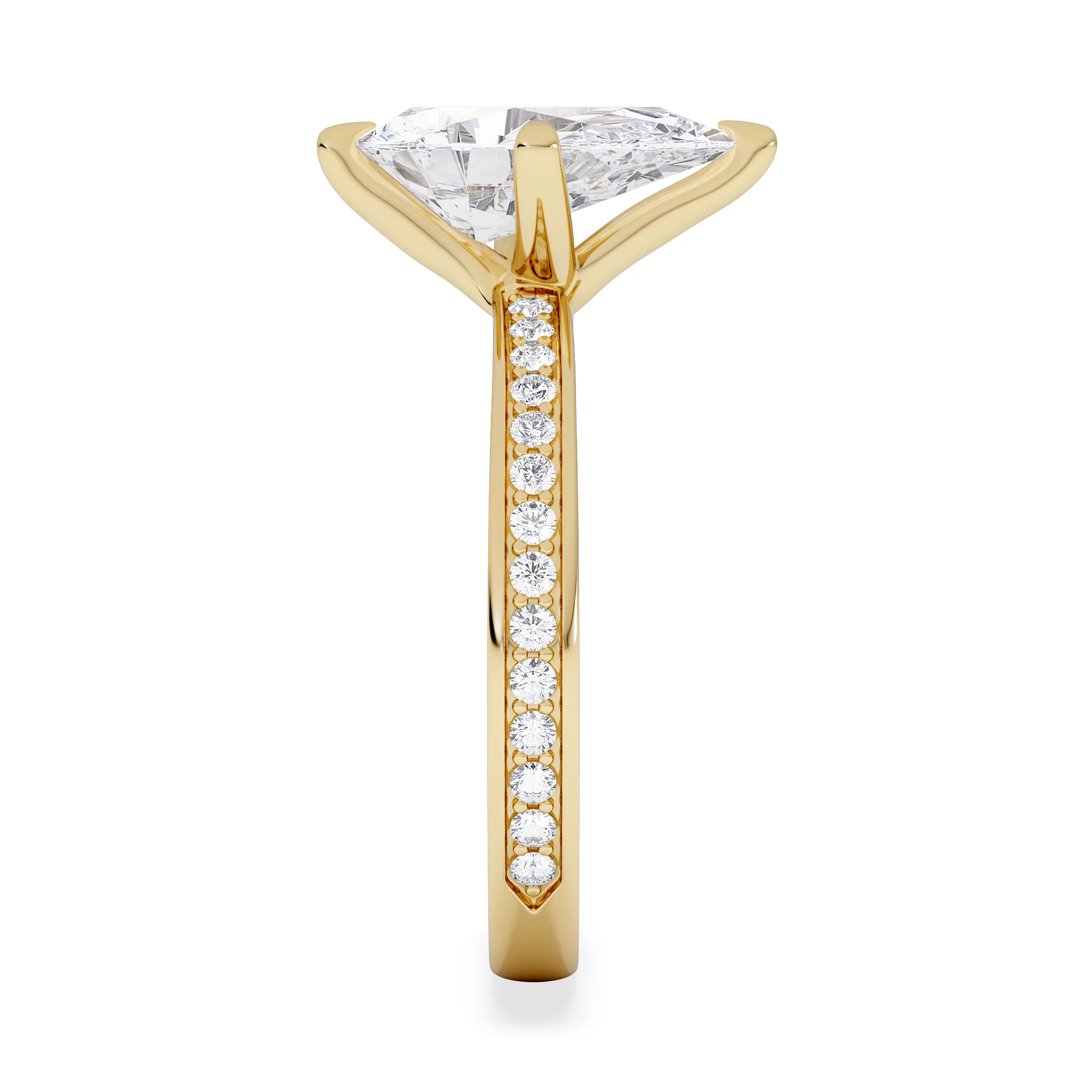Origin Twist 2.00ct Pear Cut Lab Diamond Solitaire Engagement Ring with Side Stones in 18K Yellow Gold - Image 5