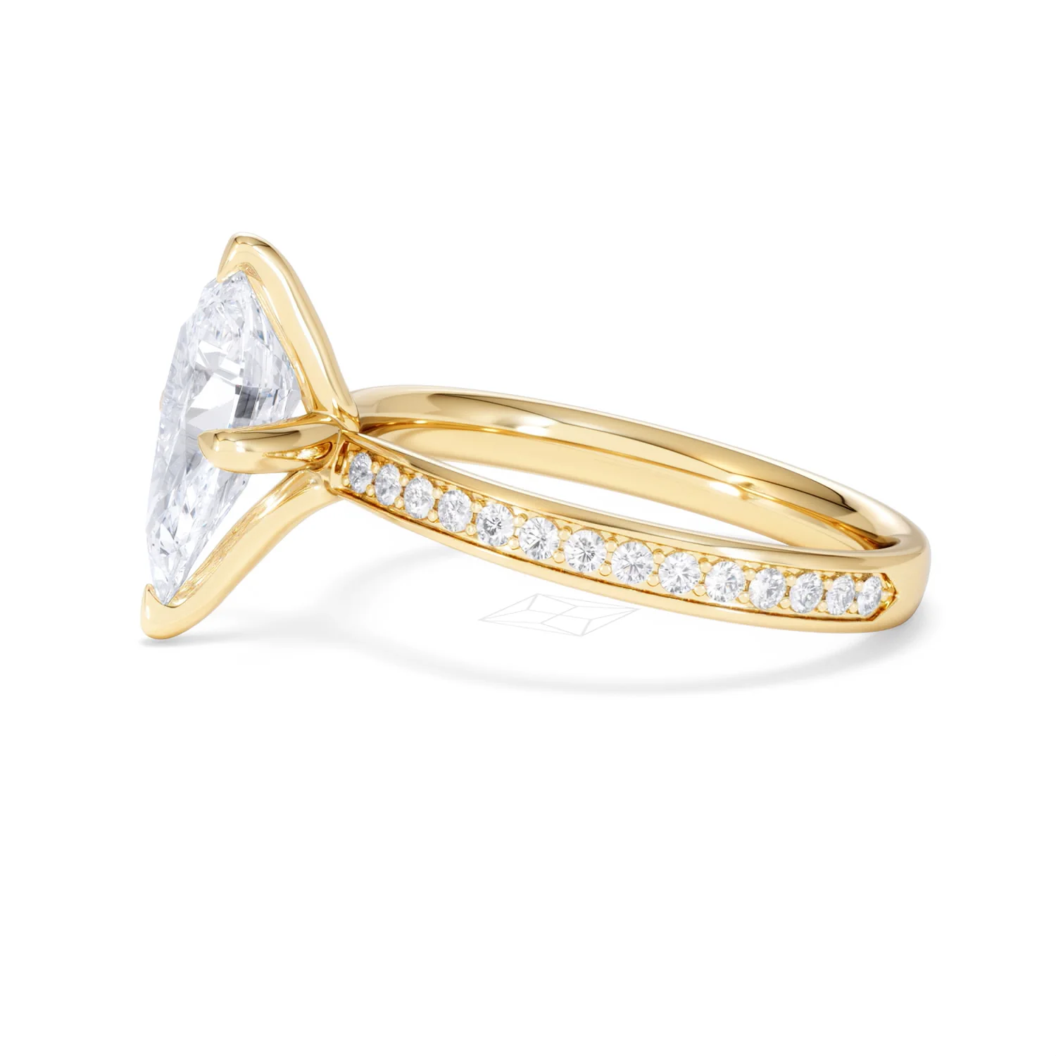 Origin Twist 2.00ct Pear Cut Lab Diamond Solitaire Engagement Ring with Side Stones in 18K Yellow Gold - Image 72