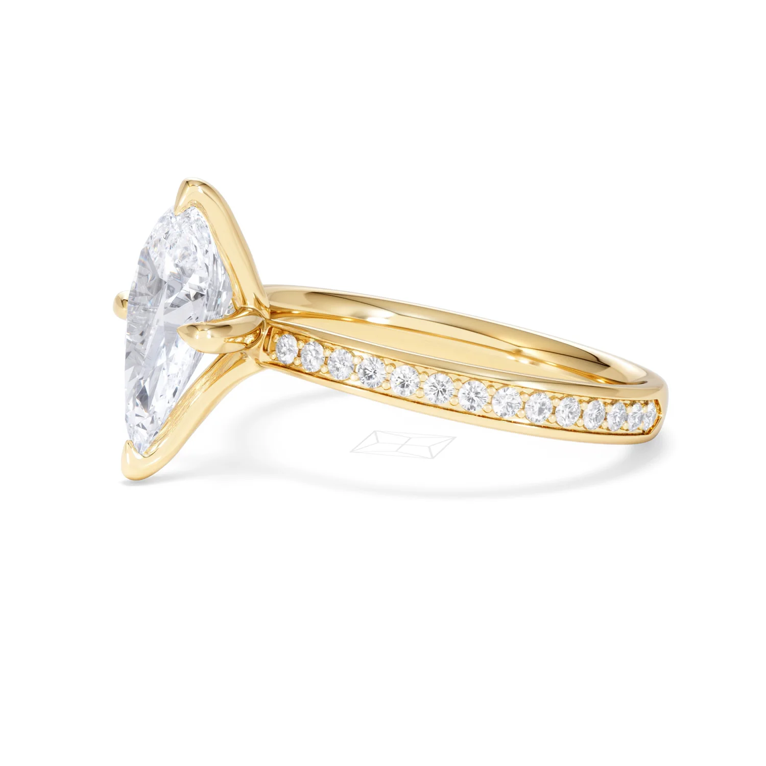 Origin Twist 2.00ct Pear Cut Lab Diamond Solitaire Engagement Ring with Side Stones in 18K Yellow Gold - Image 75