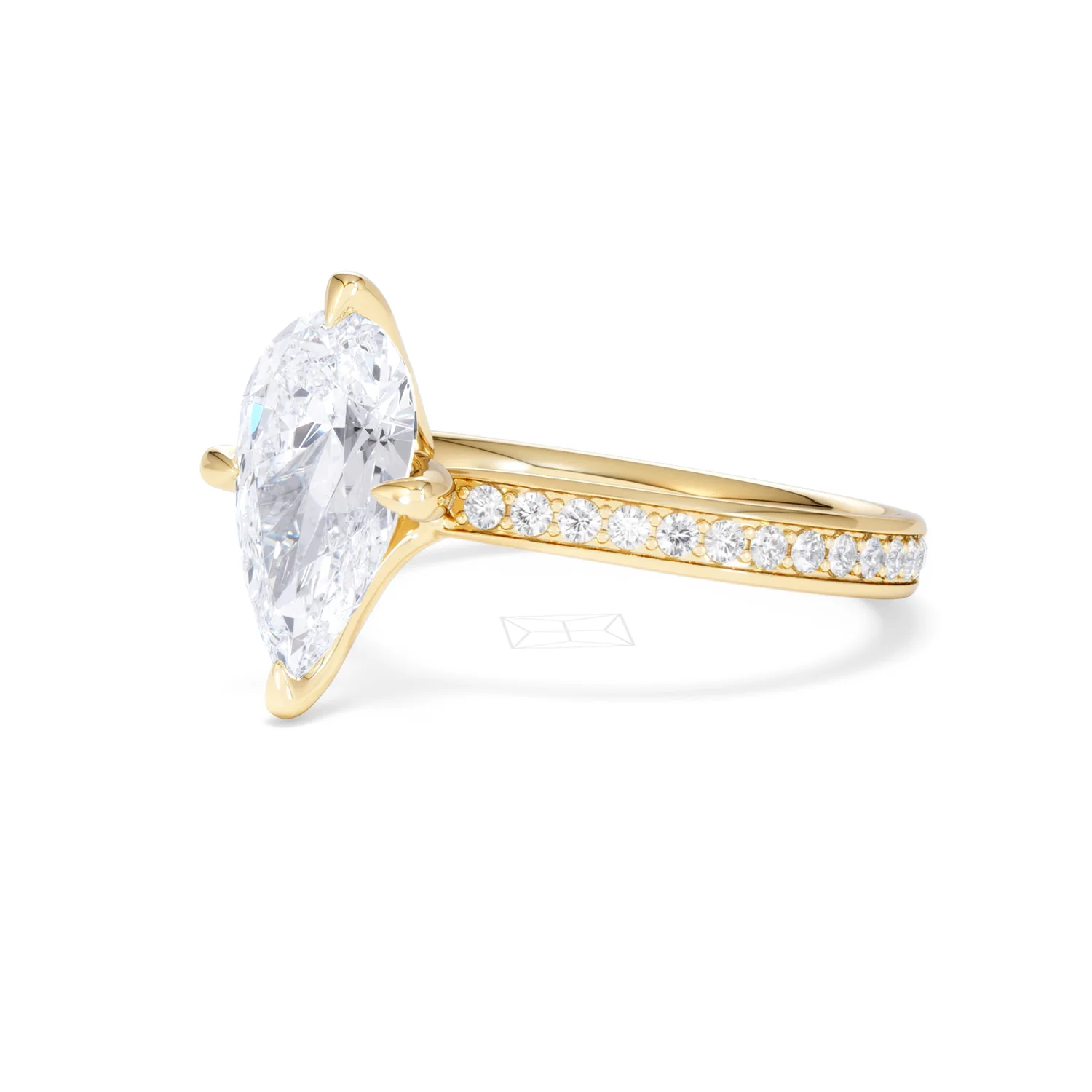 Origin Twist 2.00ct Pear Cut Lab Diamond Solitaire Engagement Ring with Side Stones in 18K Yellow Gold - Image 80