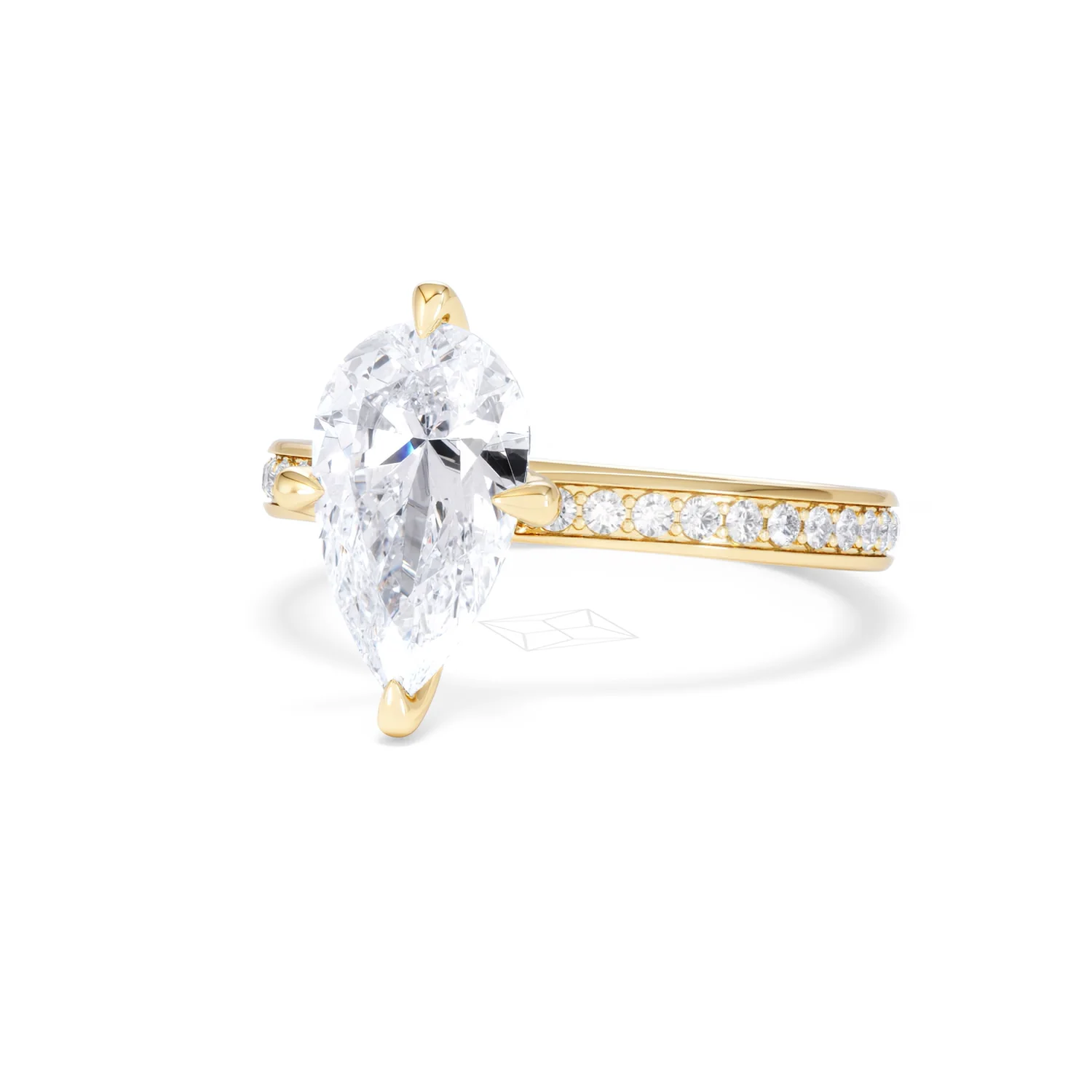 Origin Twist 2.00ct Pear Cut Lab Diamond Solitaire Engagement Ring with Side Stones in 18K Yellow Gold - Image 84