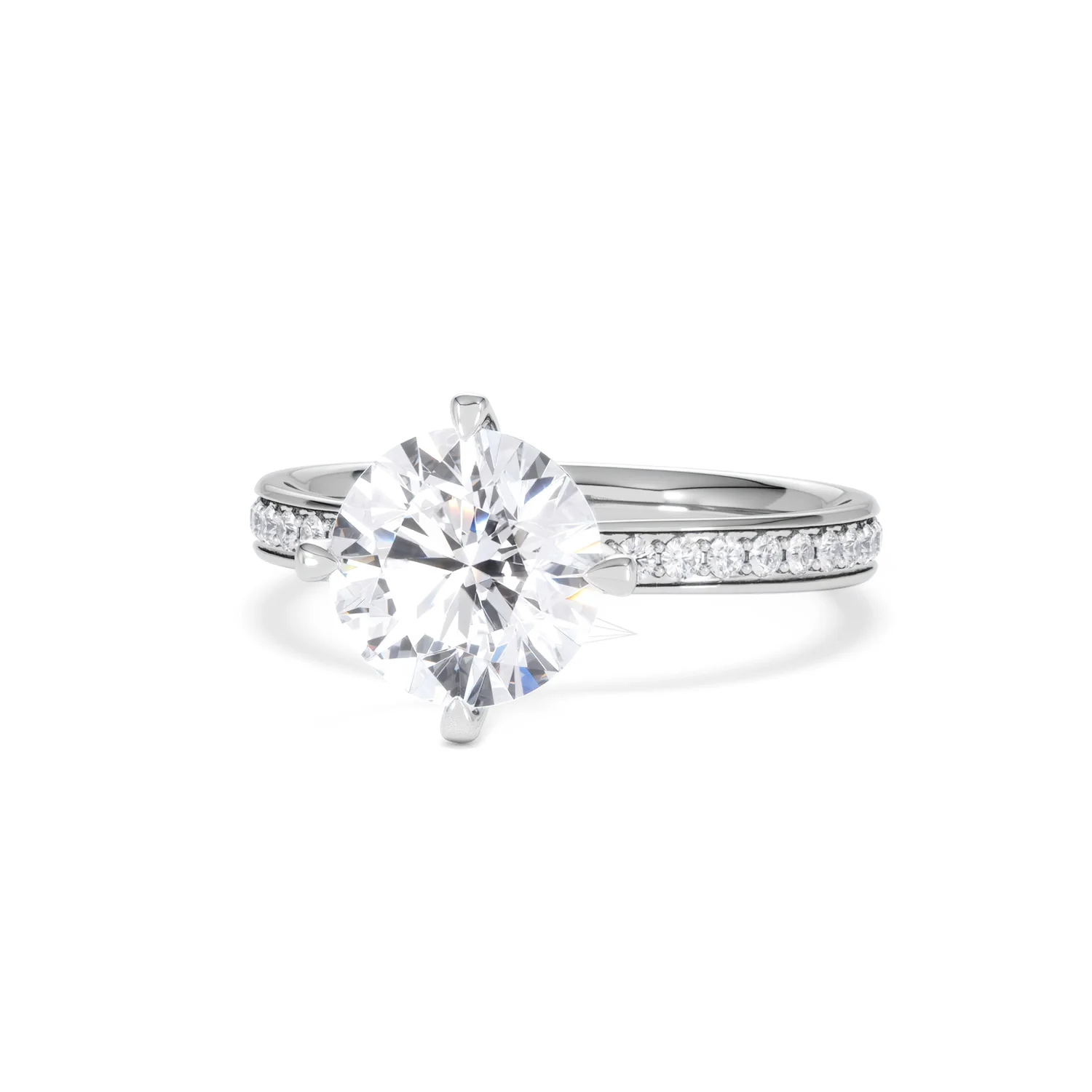 Origin Twist 2.00ct Round Cut Lab Diamond Solitaire Engagement Ring with Side Stones in 18K White Gold - Image 86