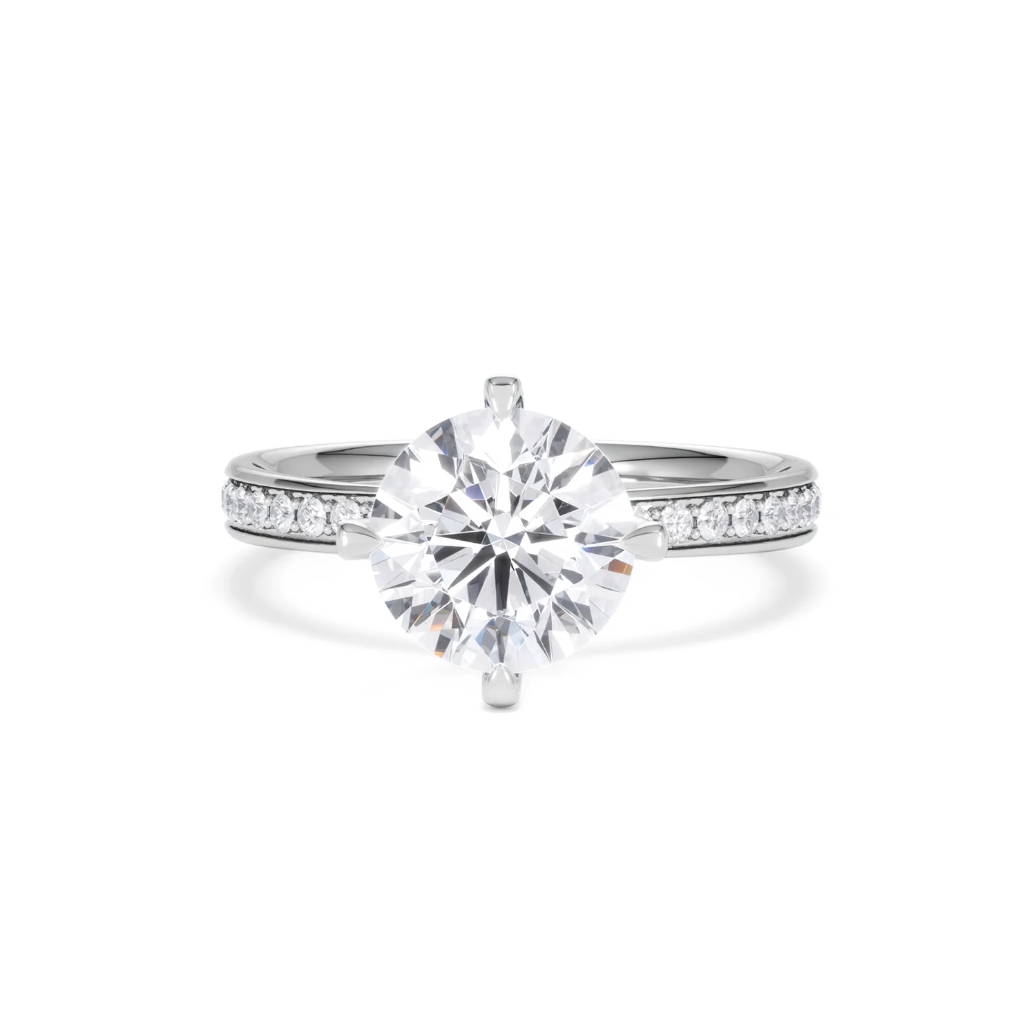 Origin Twist 2.00ct Round Cut Lab Diamond Solitaire Engagement Ring with Side Stones in 18K White Gold - Image 88