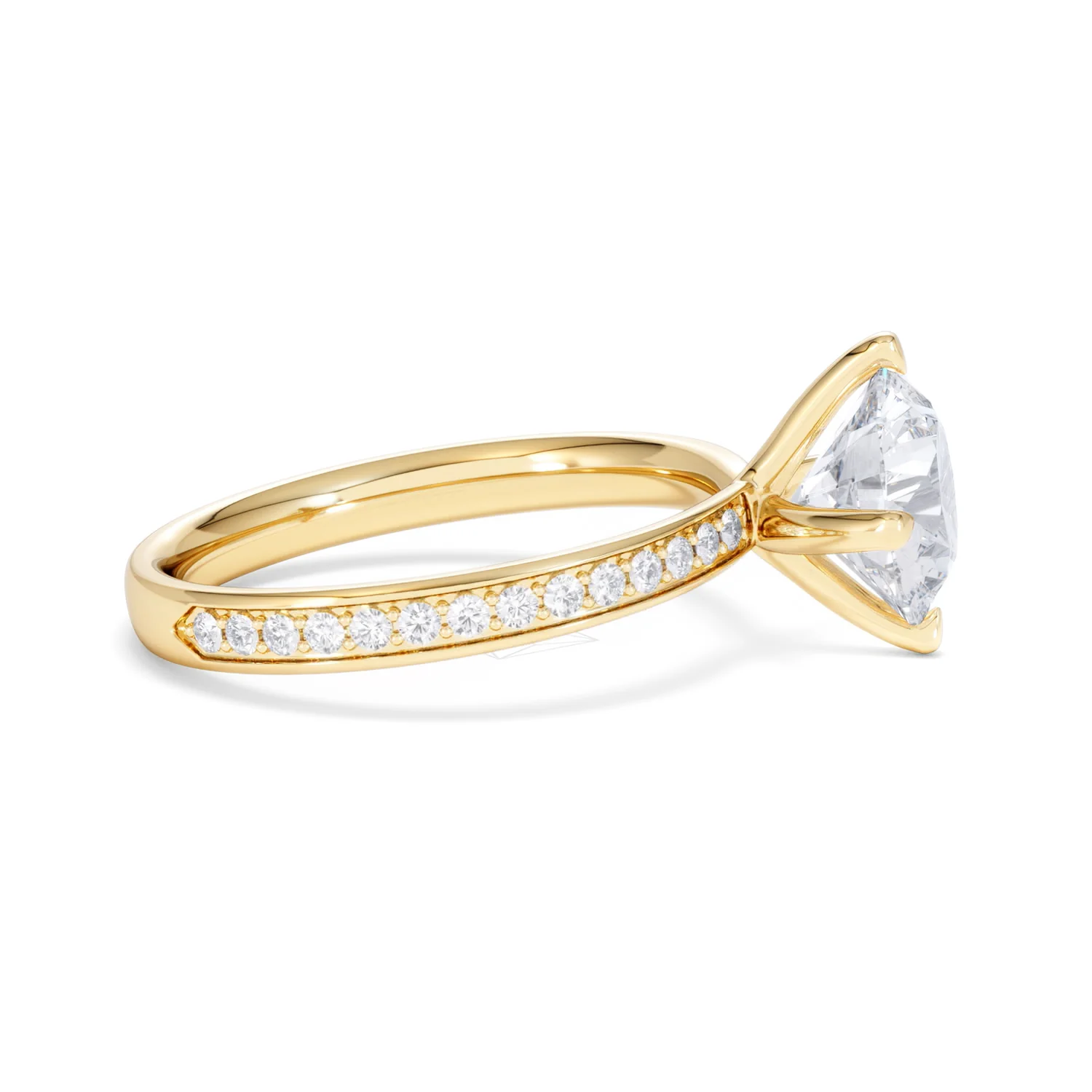 Origin Twist 2.00ct Round Cut Lab Diamond Solitaire Engagement Ring with Side Stones in 18K Yellow Gold - Image 27