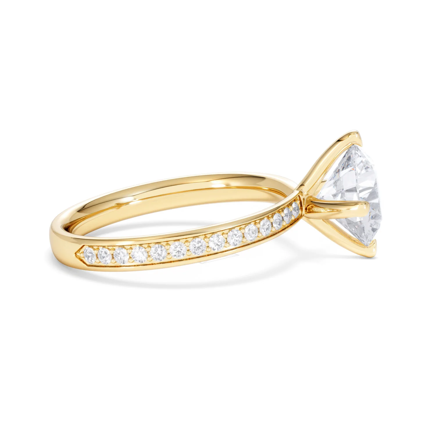 Origin Twist 2.00ct Round Cut Lab Diamond Solitaire Engagement Ring with Side Stones in 18K Yellow Gold - Image 28