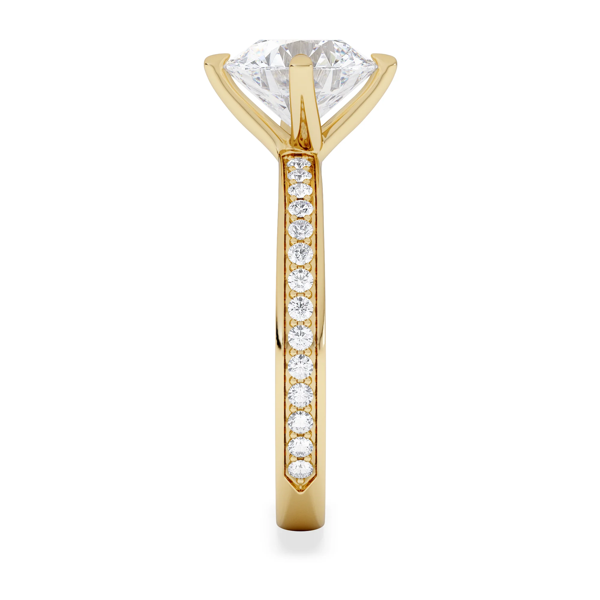 Origin Twist 2.00ct Round Cut Lab Diamond Solitaire Engagement Ring with Side Stones in 18K Yellow Gold - Image 5