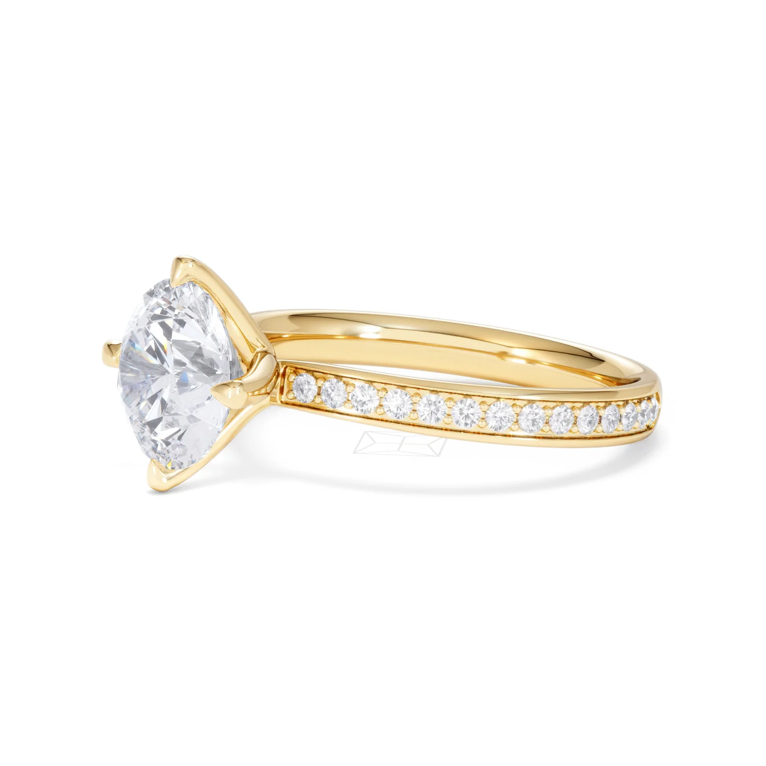 Origin Twist 2.00ct Round Cut Lab Diamond Solitaire Engagement Ring with Side Stones in 18K Yellow Gold - Image 77