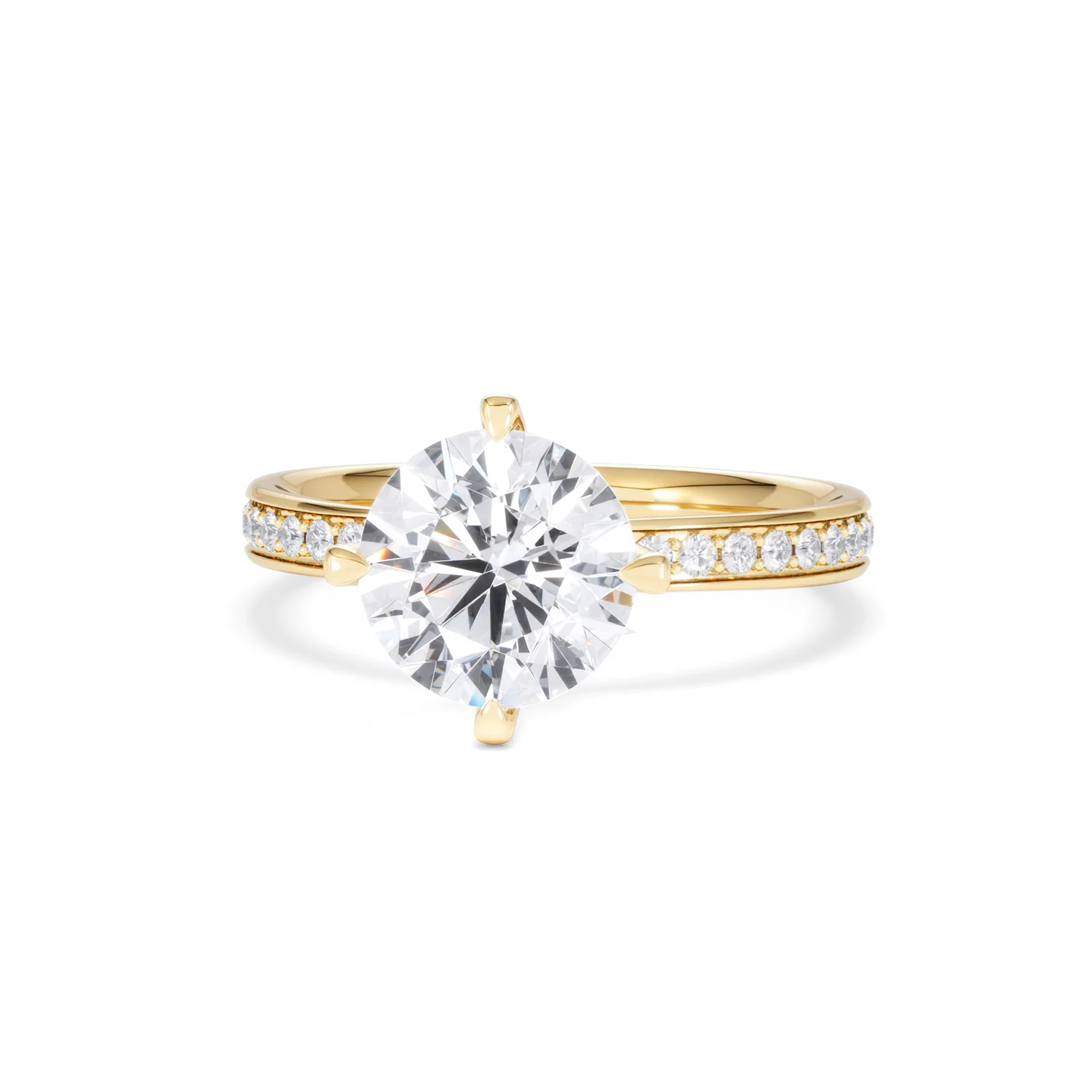 Origin Twist 2.00ct Round Cut Lab Diamond Solitaire Engagement Ring with Side Stones in 18K Yellow Gold - Image 87