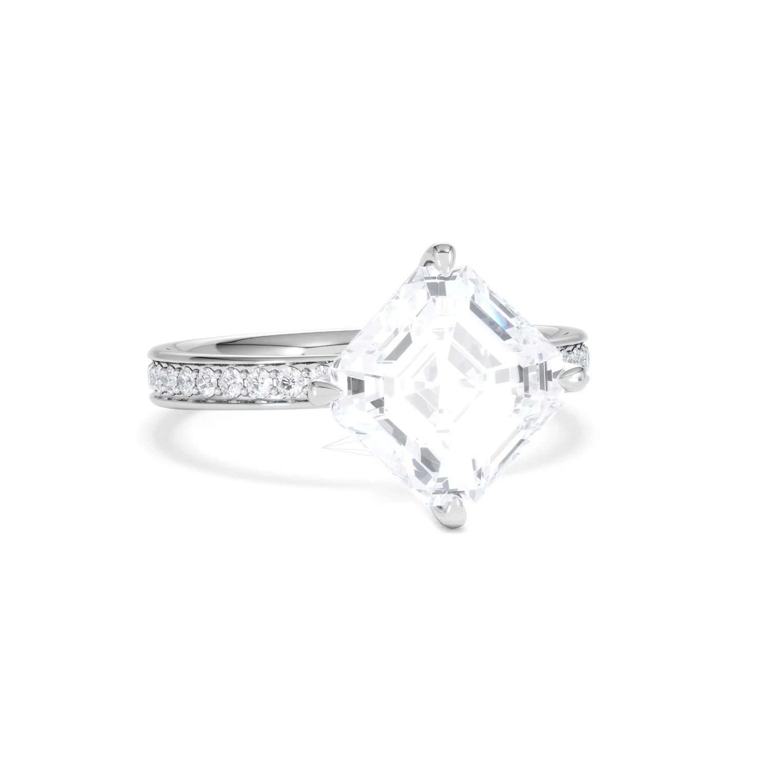 Origin Twist 3.00ct Asscher Cut Lab Diamond Solitaire Engagement Ring with Side Stones in 18K White Gold - Image 10