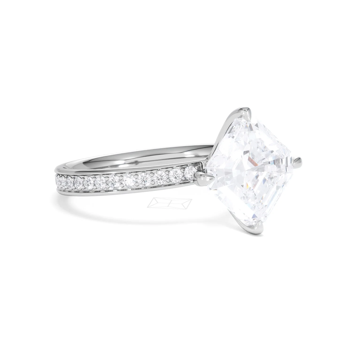 Origin Twist 3.00ct Asscher Cut Lab Diamond Solitaire Engagement Ring with Side Stones in 18K White Gold - Image 15