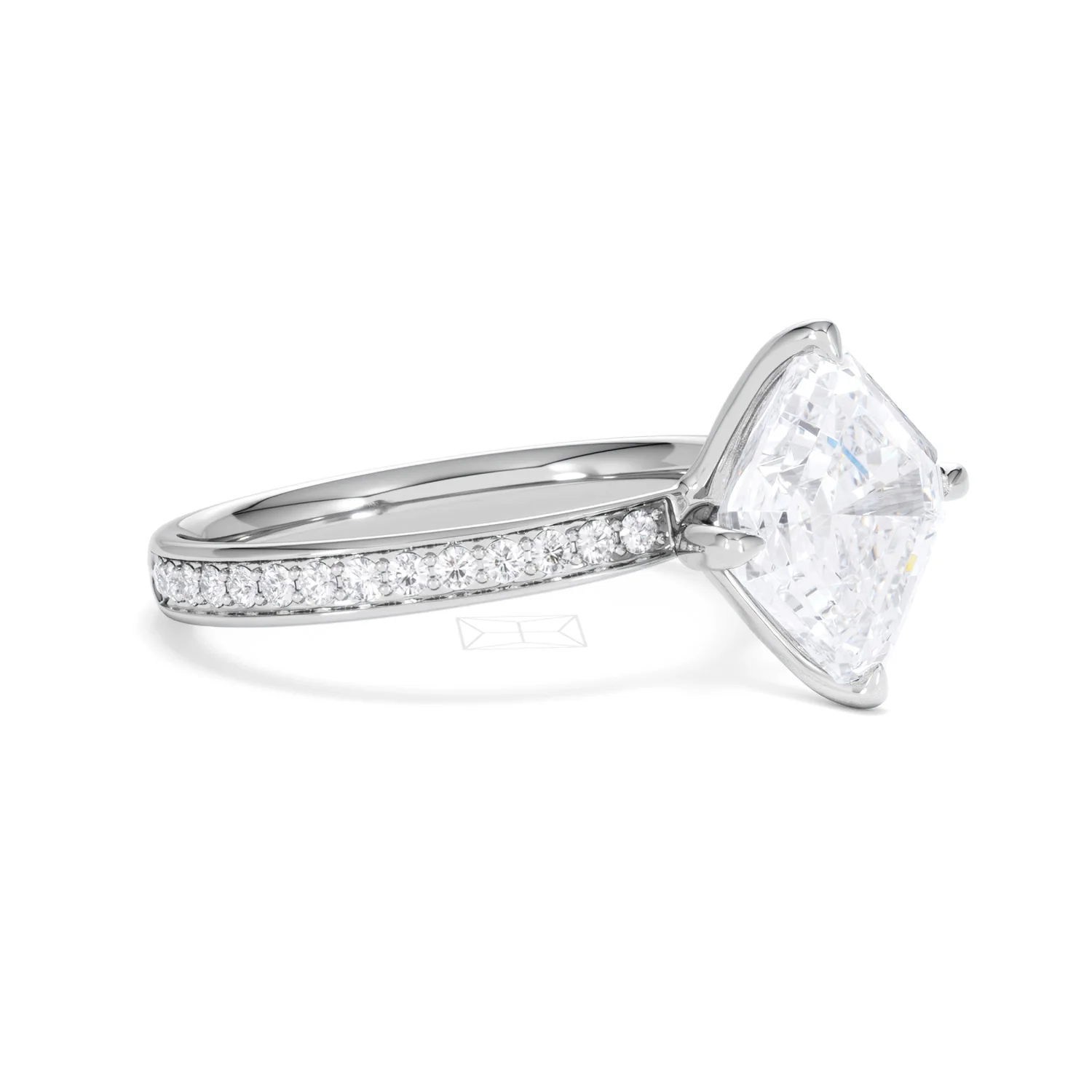 Origin Twist 3.00ct Asscher Cut Lab Diamond Solitaire Engagement Ring with Side Stones in 18K White Gold - Image 18