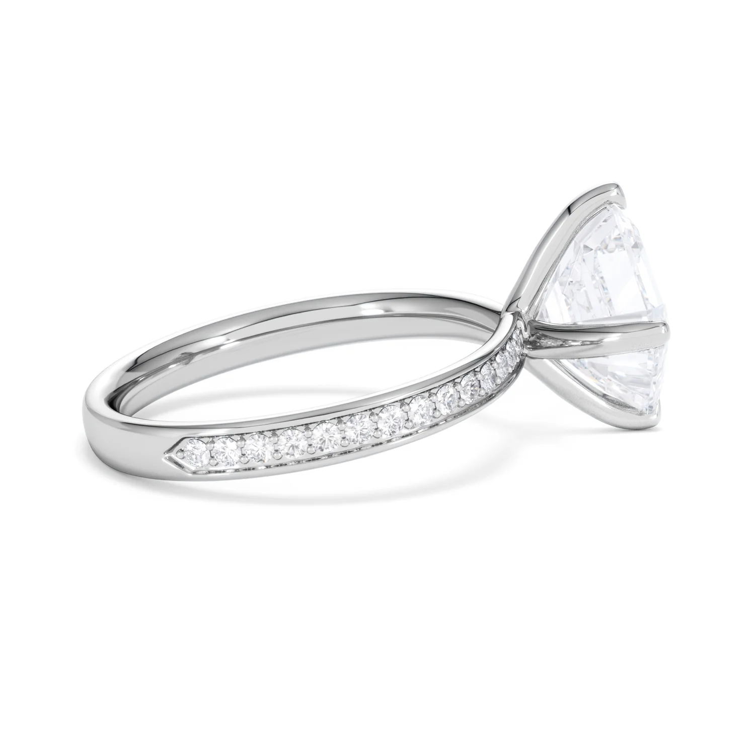 Origin Twist 3.00ct Asscher Cut Lab Diamond Solitaire Engagement Ring with Side Stones in 18K White Gold - Image 29
