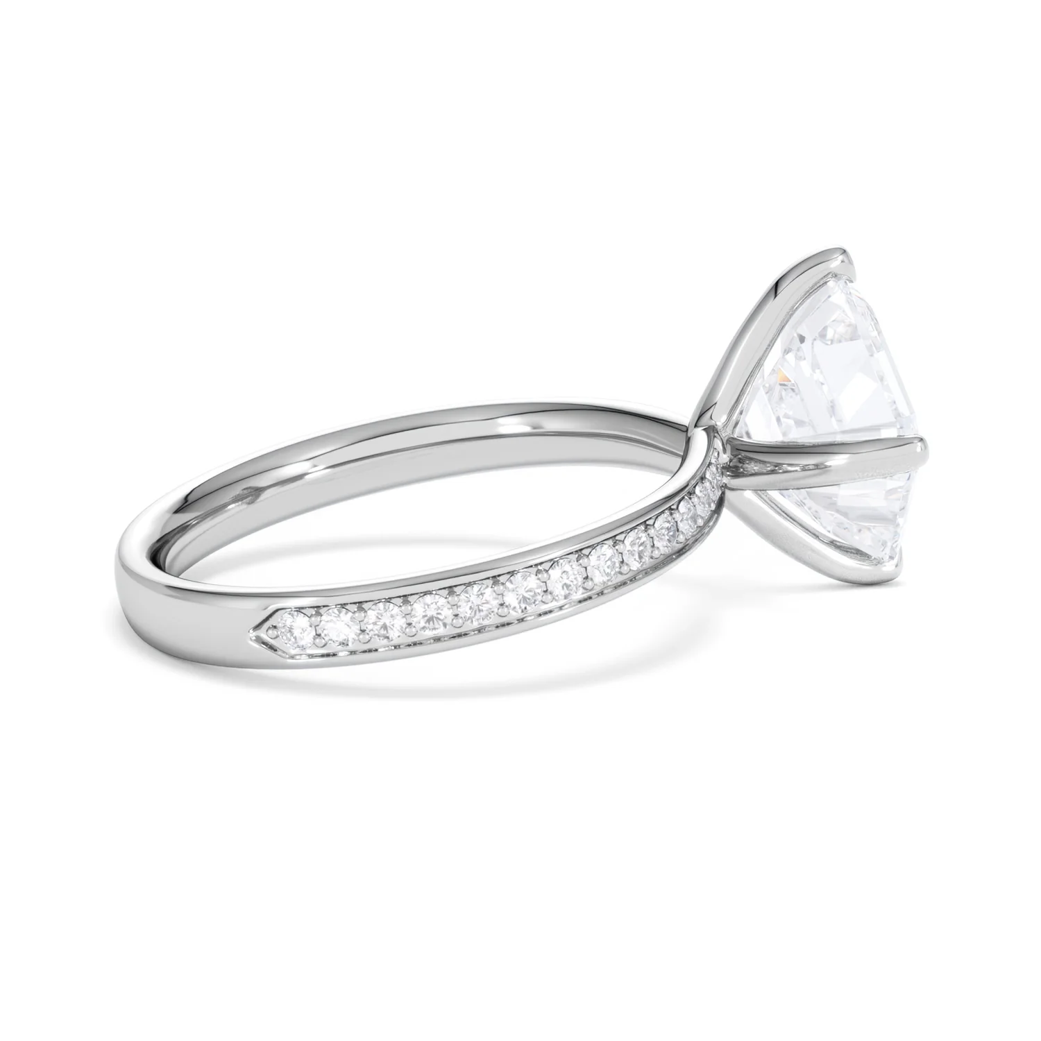 Origin Twist 3.00ct Asscher Cut Lab Diamond Solitaire Engagement Ring with Side Stones in 18K White Gold - Image 30