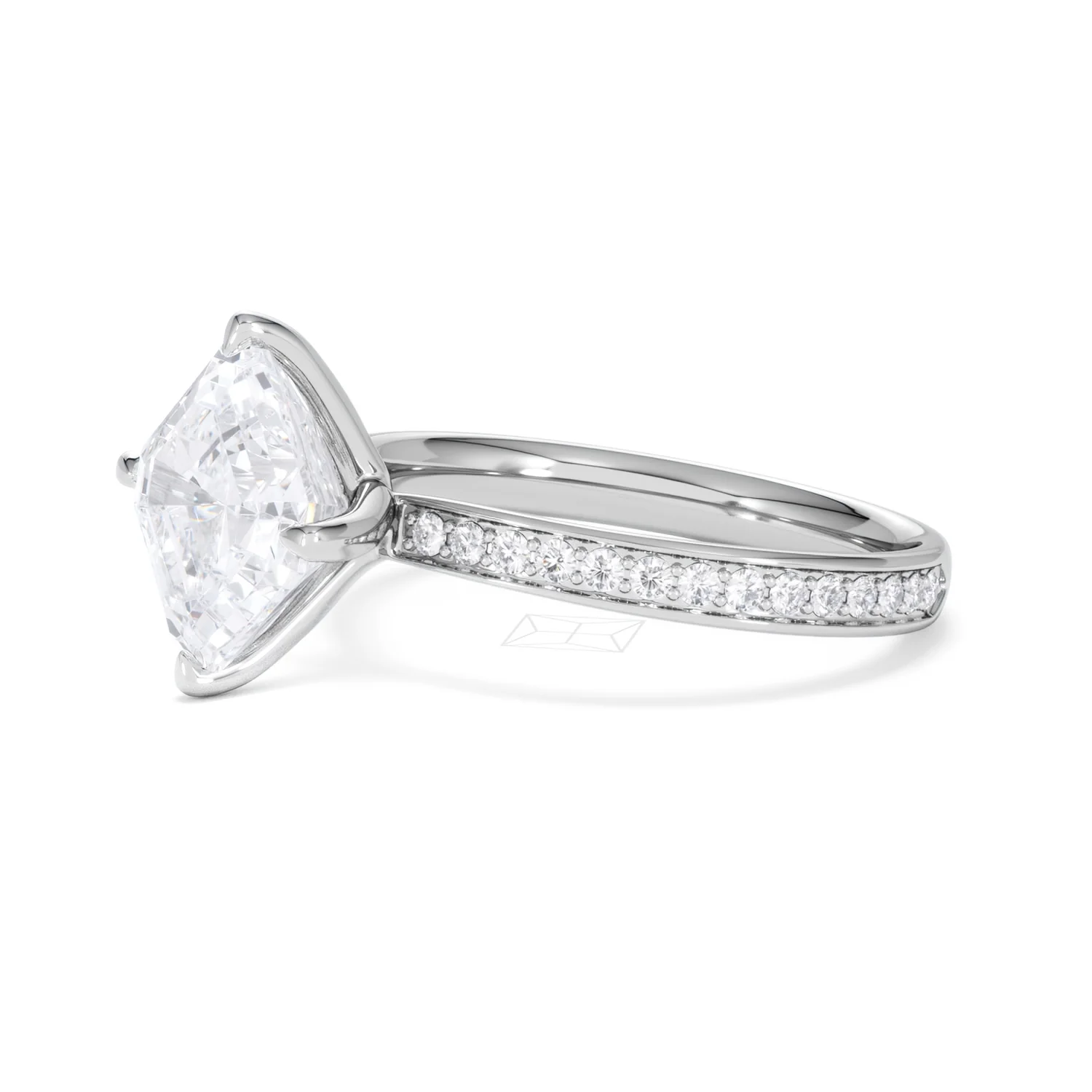 Origin Twist 3.00ct Asscher Cut Lab Diamond Solitaire Engagement Ring with Side Stones in 18K White Gold - Image 74
