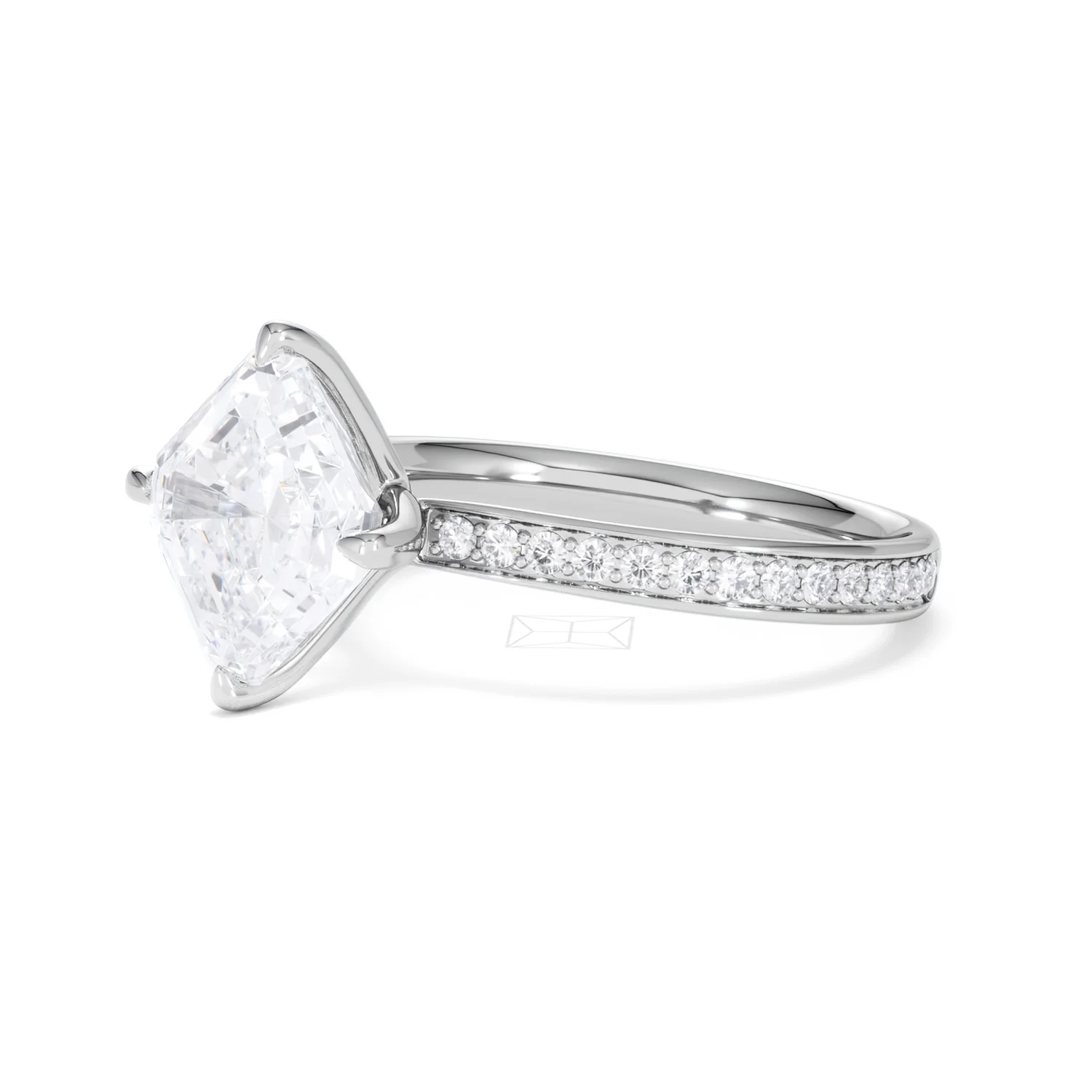 Origin Twist 3.00ct Asscher Cut Lab Diamond Solitaire Engagement Ring with Side Stones in 18K White Gold - Image 76