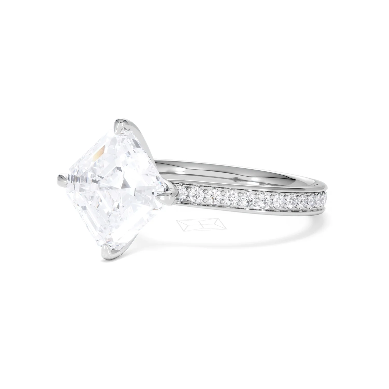 Origin Twist 3.00ct Asscher Cut Lab Diamond Solitaire Engagement Ring with Side Stones in 18K White Gold - Image 79