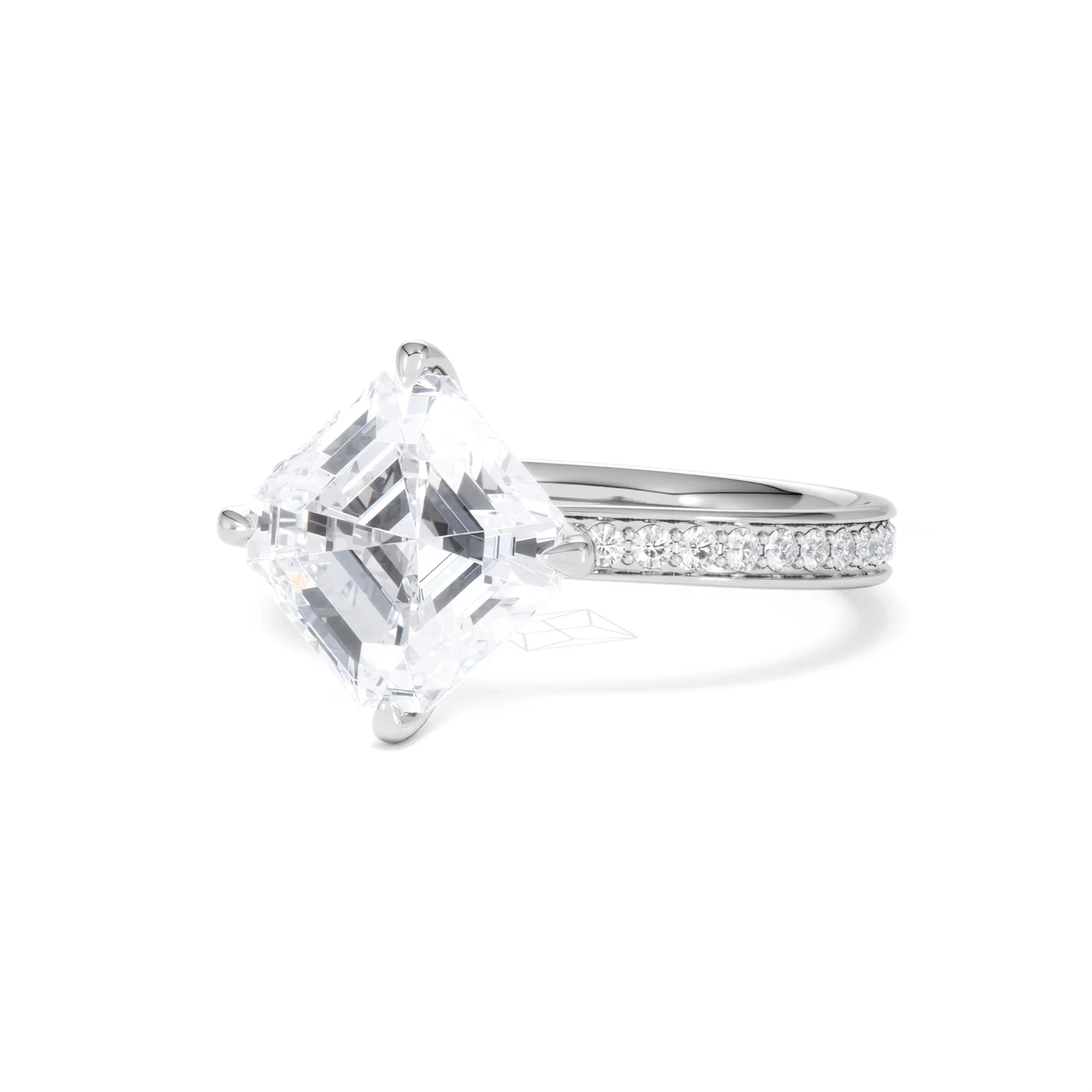 Origin Twist 3.00ct Asscher Cut Lab Diamond Solitaire Engagement Ring with Side Stones in 18K White Gold - Image 82