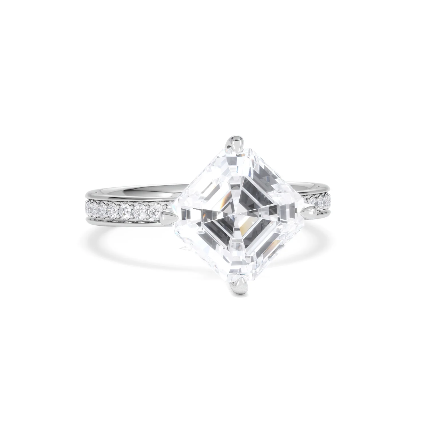Origin Twist 3.00ct Asscher Cut Lab Diamond Solitaire Engagement Ring with Side Stones in 18K White Gold - Image 9