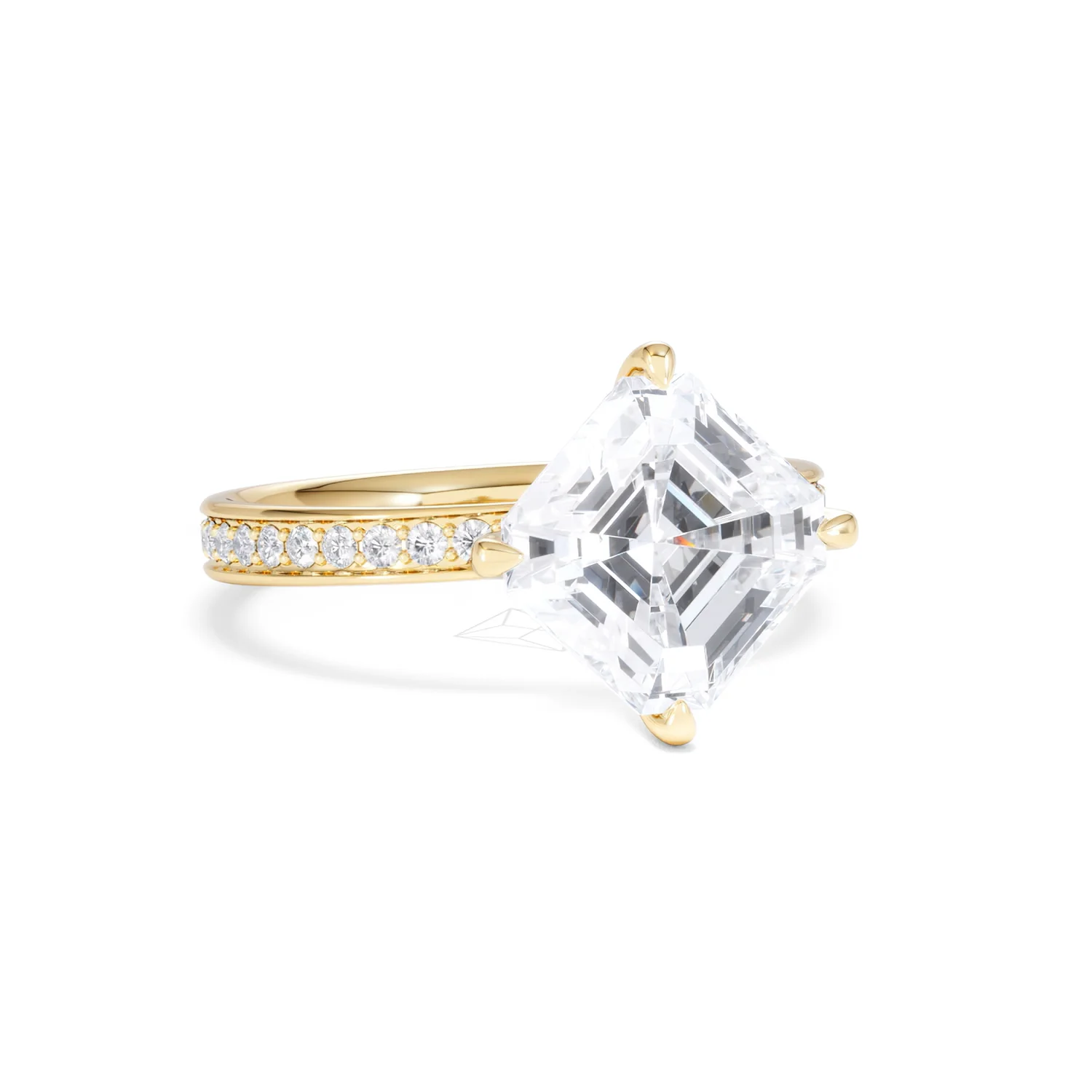Origin Twist 3.00ct Asscher Cut Lab Diamond Solitaire Engagement Ring with Side Stones in 18K Yellow Gold - Image 11